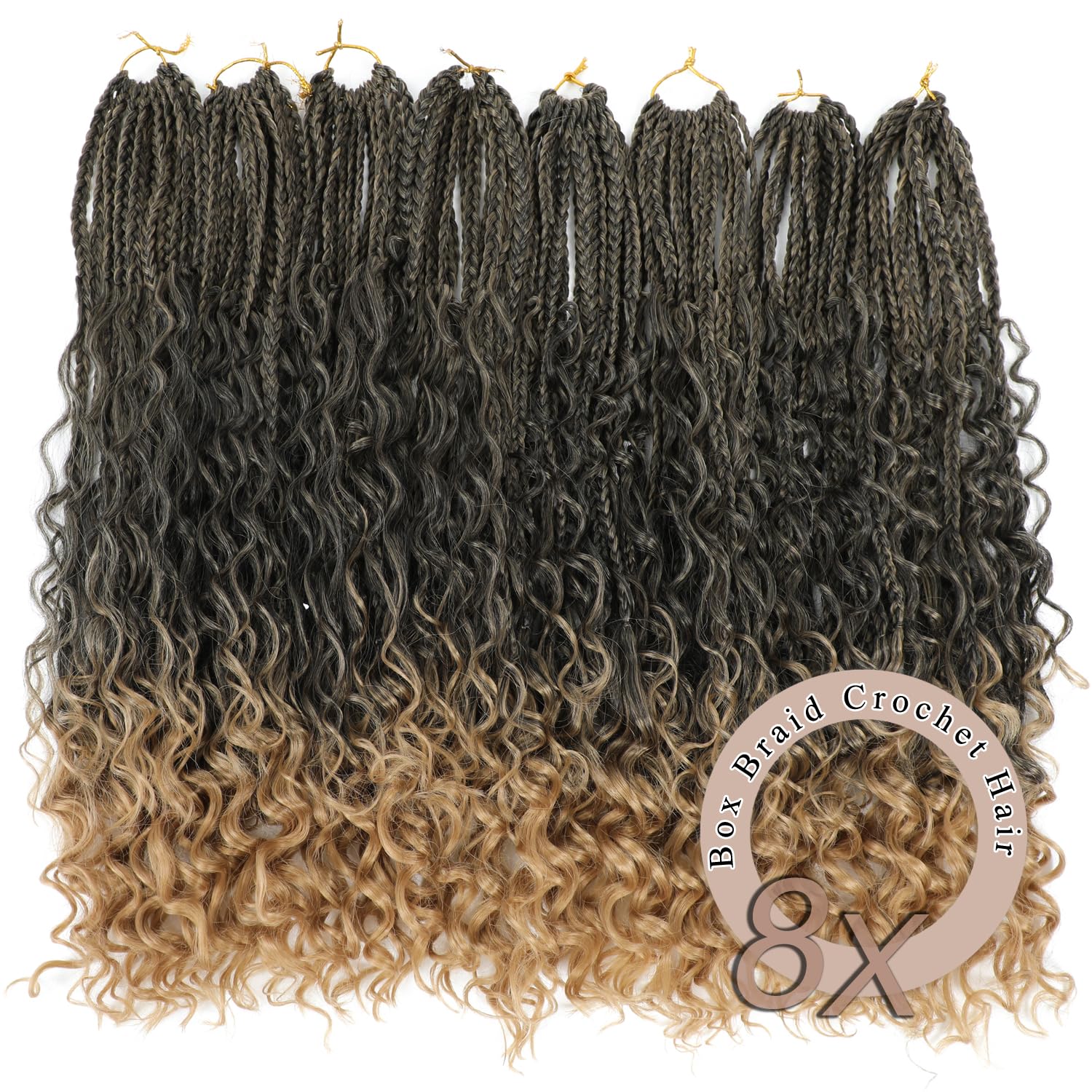 Boho Goddess Crochet Box Braids Hair Extensions for Black Women with Curly Ends 18 Inch 8 Packs (T/27), 18 Inch (Pack of 8) - Image 3