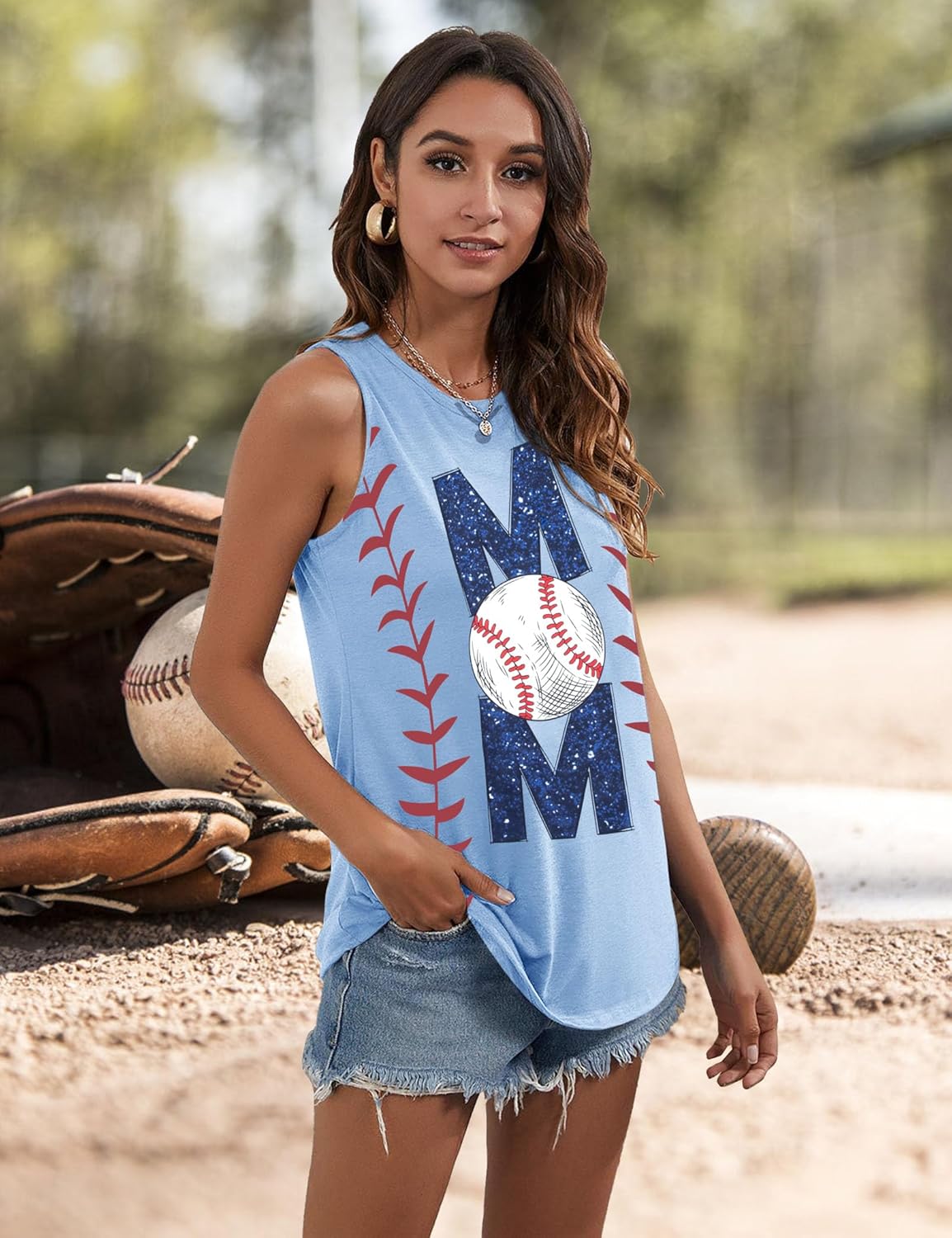 ALLTB Baseball Mom Tank Tops for Women Baseball Graphic Tanks Summer Sleeveless Softball Mom Tee Shirts - Image 3