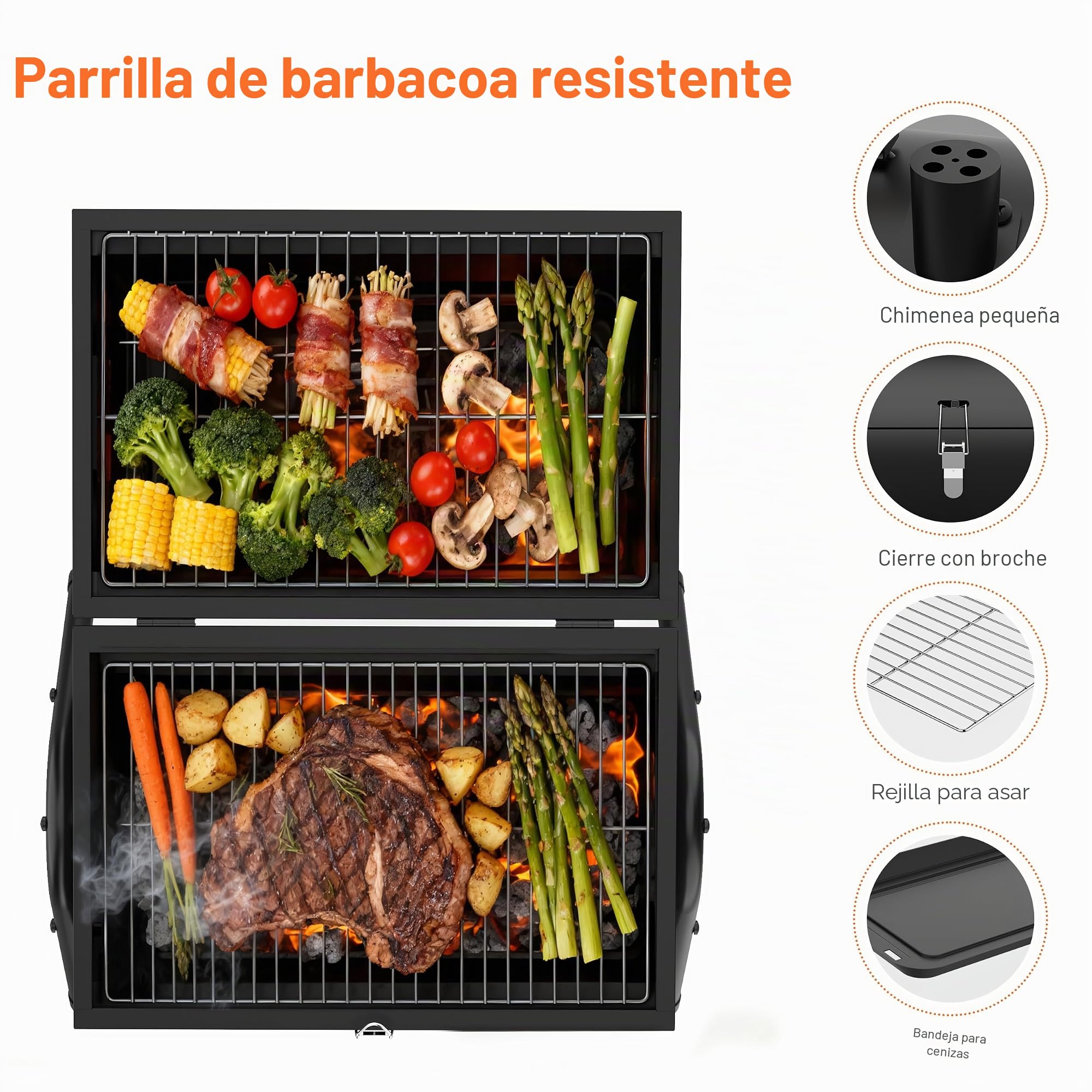 Parrilla portátil de carbón para barbacoa, pequeña barbacoa de camping con parrilla 2 en 1, ventilación de chimenea ajustable, compacta y ligera para barbacoas al aire libre, camping, picnic