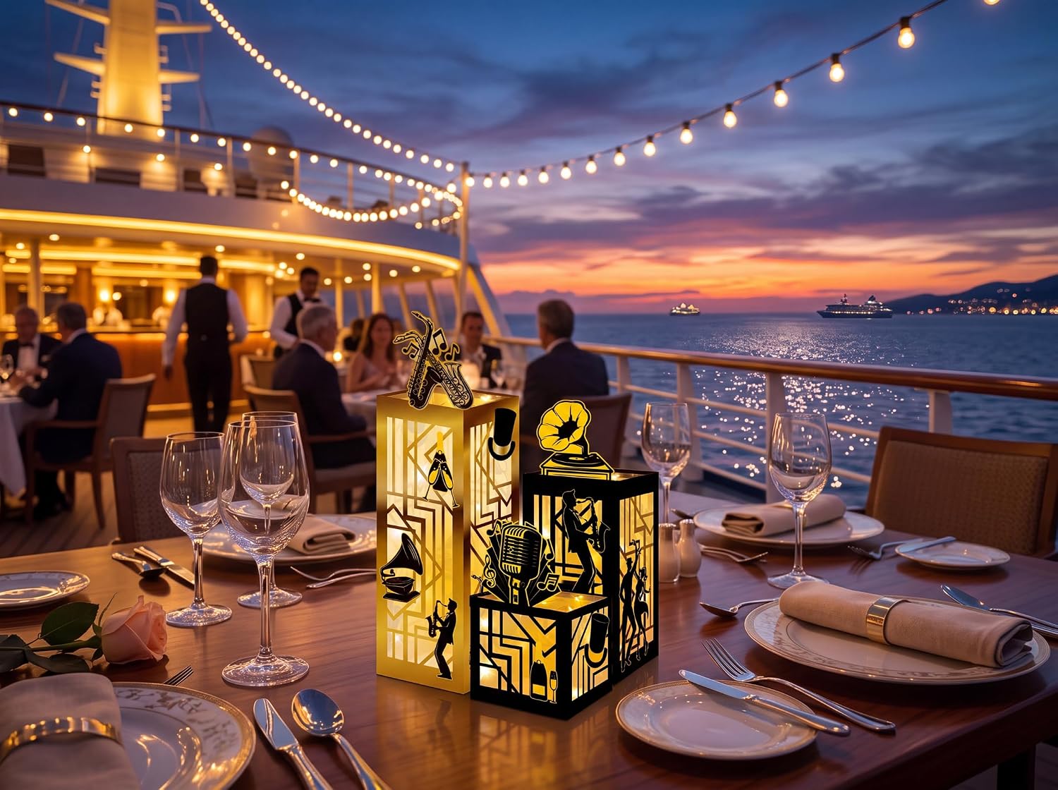 15 Pcs Roaring 20s Centerpieces Party Decorations - Black Gold Paper Boxes for Table 1920s Vintage Speakeasy Birthday Wedding Decor