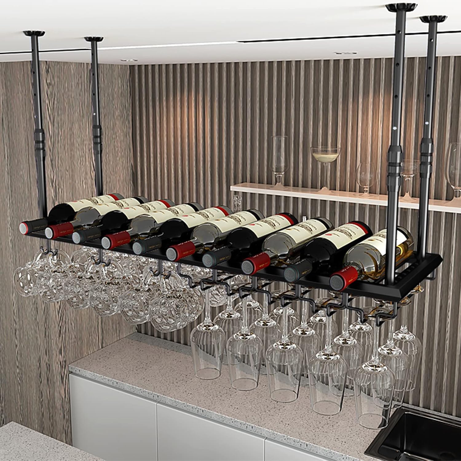 Adjustable Height Ceiling Wine Rack, Black Multi Functional Hanging Wine Glass Rack, Large Capacity Wine Rack, for Bar, Kitchen, Cafe Wine Bottle Storage (Color : B, Size : 80cm/31