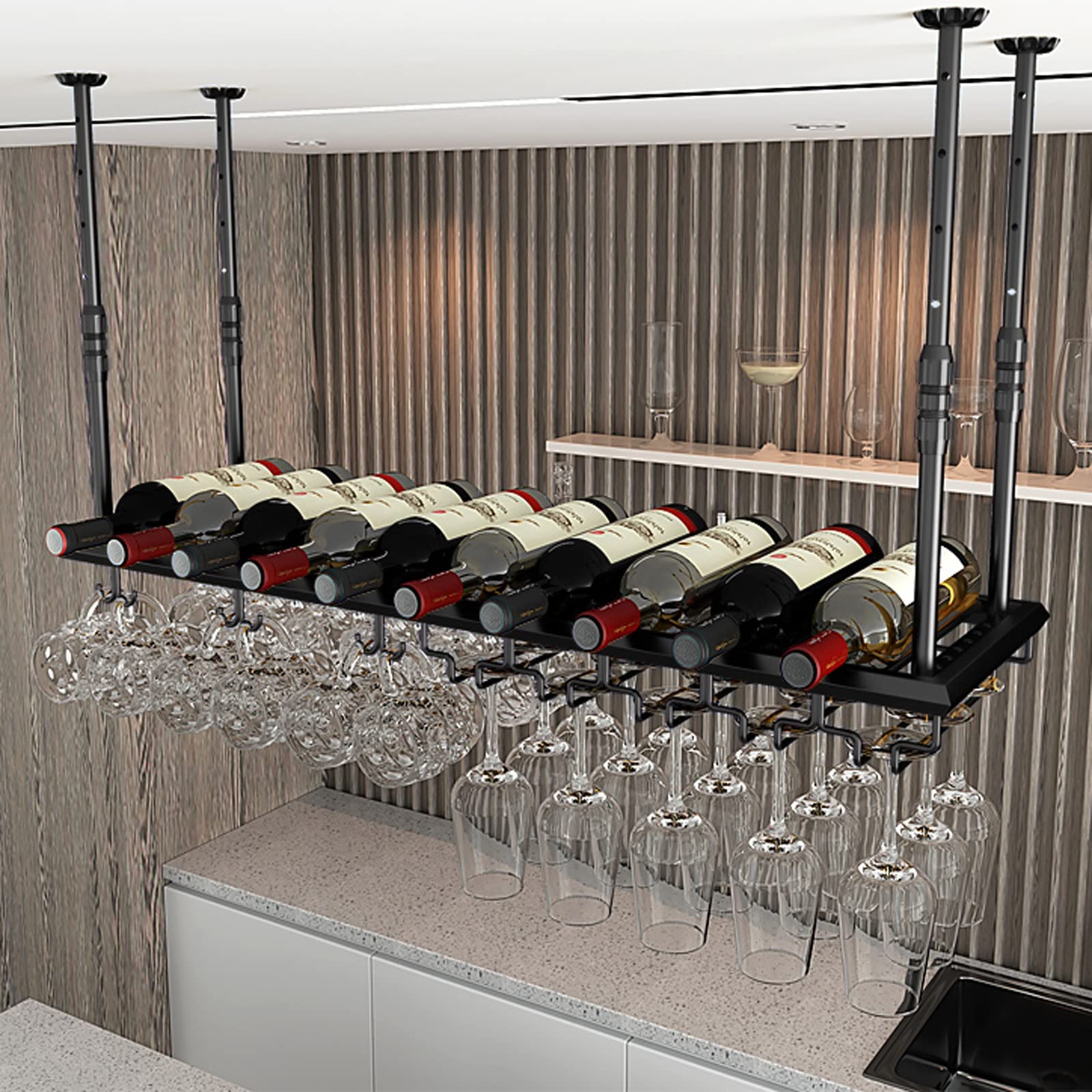 Casier à vin de grande capacité suspendu au design industriel noir