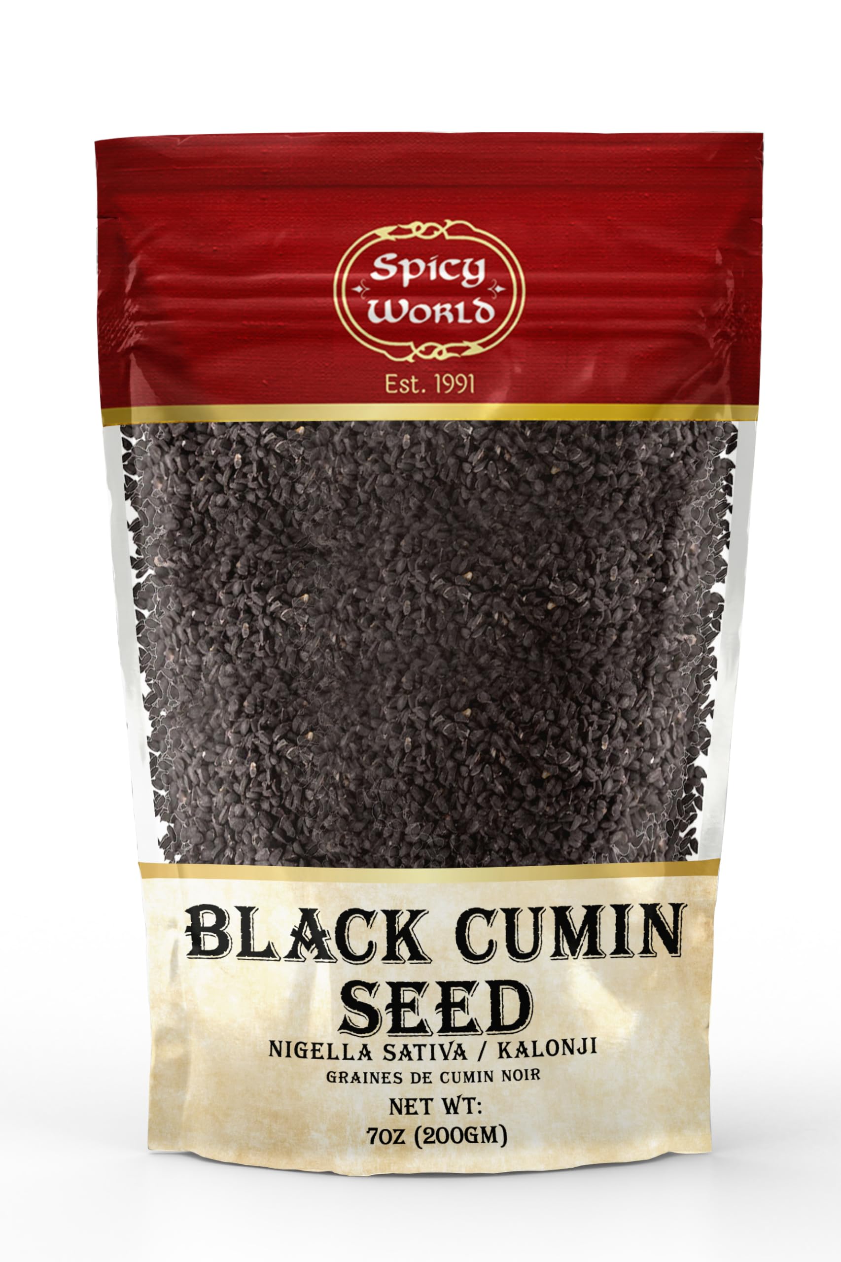 Spicy World Black Cumin Seeds 7oz - Nigella Sativa - Resealable bag | Whole Seed (Kalonji) Great for Health, Making Black Seed Oil & More!