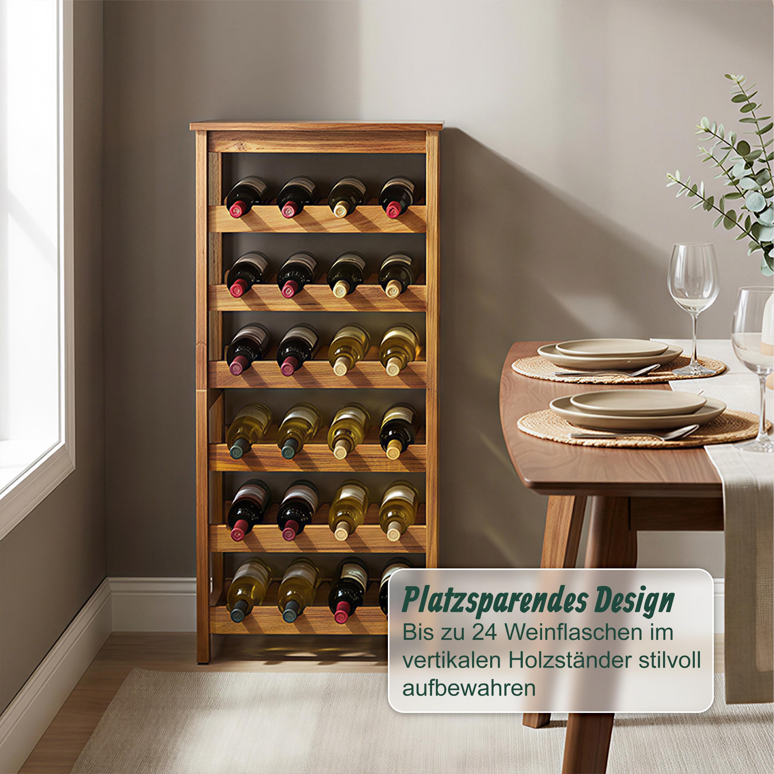 Relaxdays Weinregal, 24 Flaschen, Akazienholz, HBT 82 x 36 x 24 cm, Weinhalter für Rot- & Weißwein, Flaschenregal, Natur