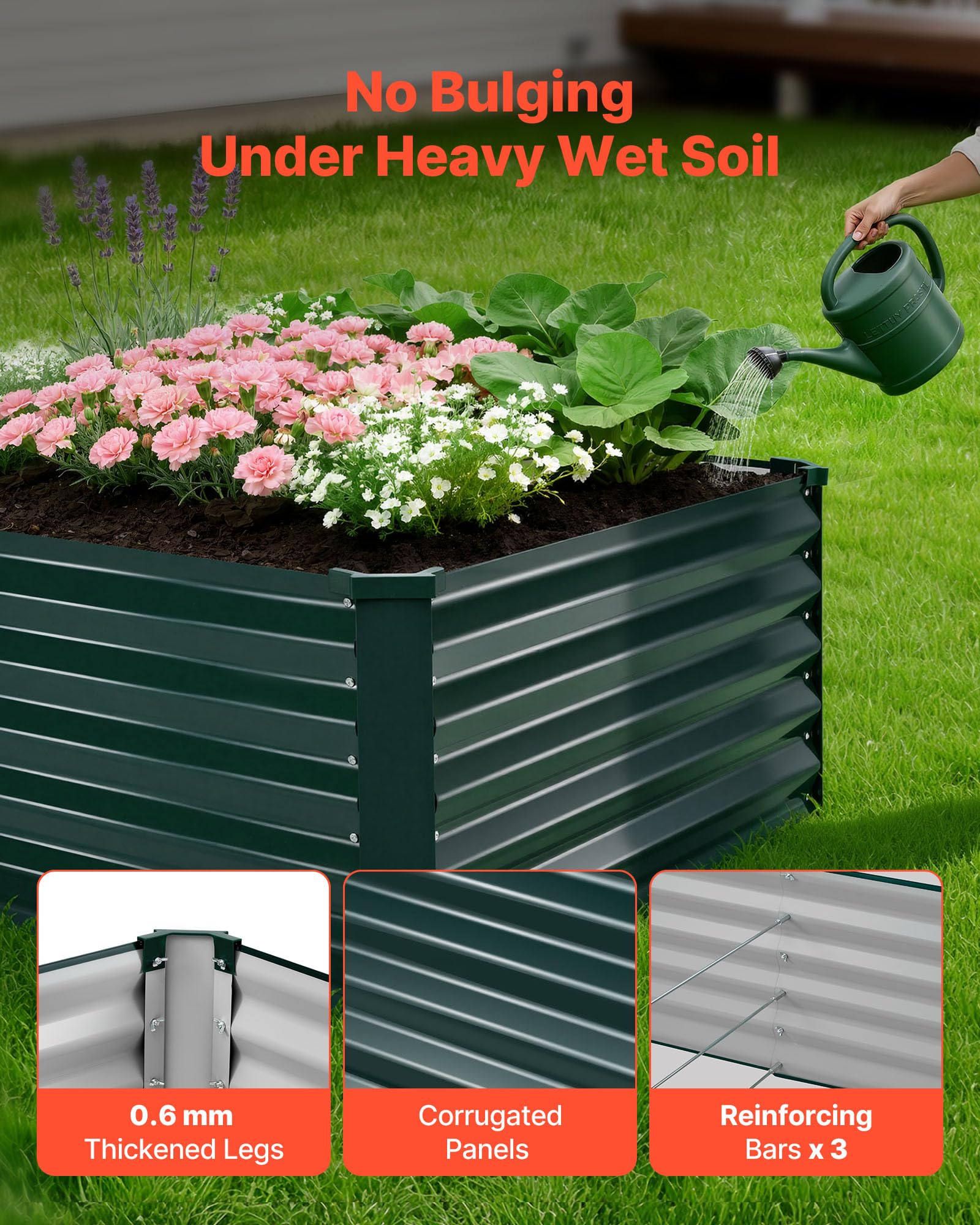 VEVOR Doniczka z ocynkowanej metalowej podwyższonej wysokości 2030 x 1020 x 460 mm, kwietnik ogrodniczy prostokątny na zewnątrz donica podnosząca rośnie kwiaty warzywa rośliny warzywne ogród balkon