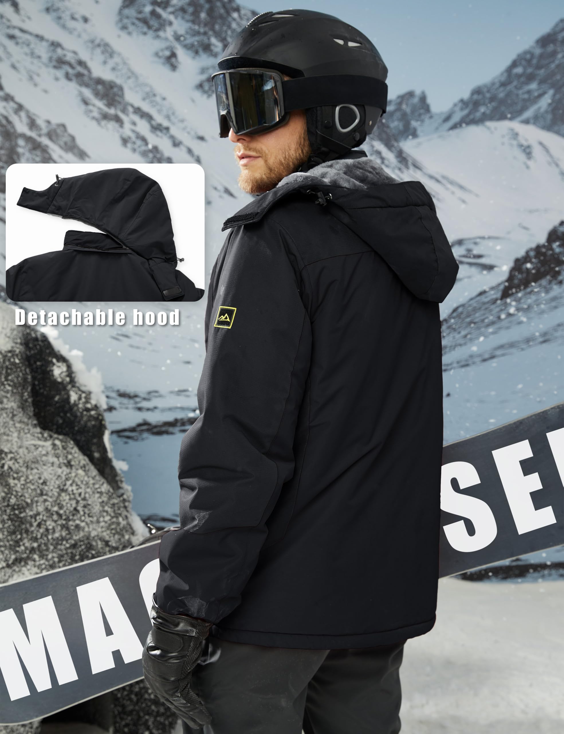 MAGCOMSEN Veste de ski imperméable pour hommes Veste polaire avec capuche coupe-vent pour randonnée extérieure