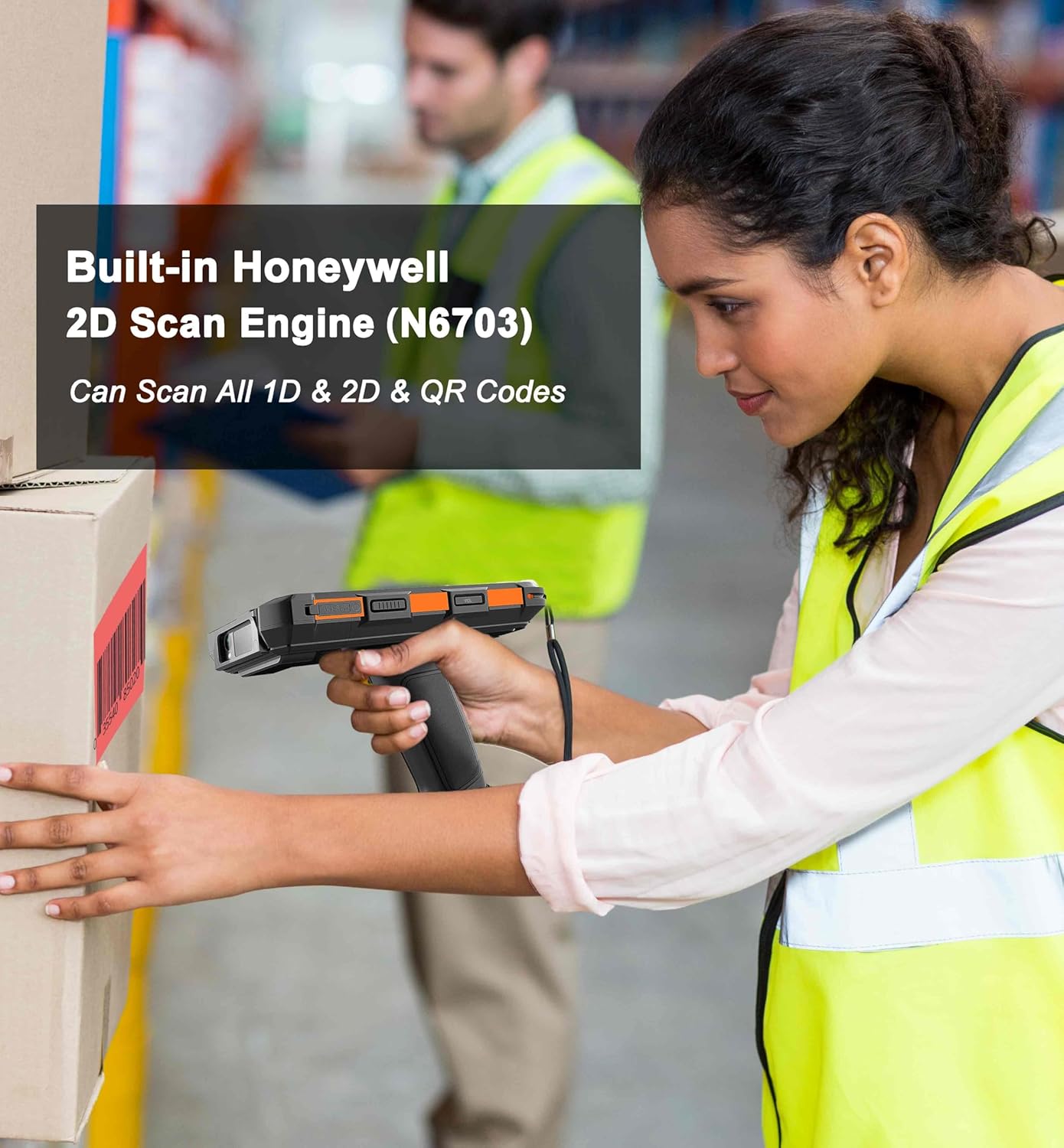 Android 13 Enterprise Handheld Data Terminal Android Barcode Scanner with 7200mAH Big Battery & Integrated Honeywell 1D/2D Bar Code Scan Engine, WiFi & 4G LTE, for Assets Management