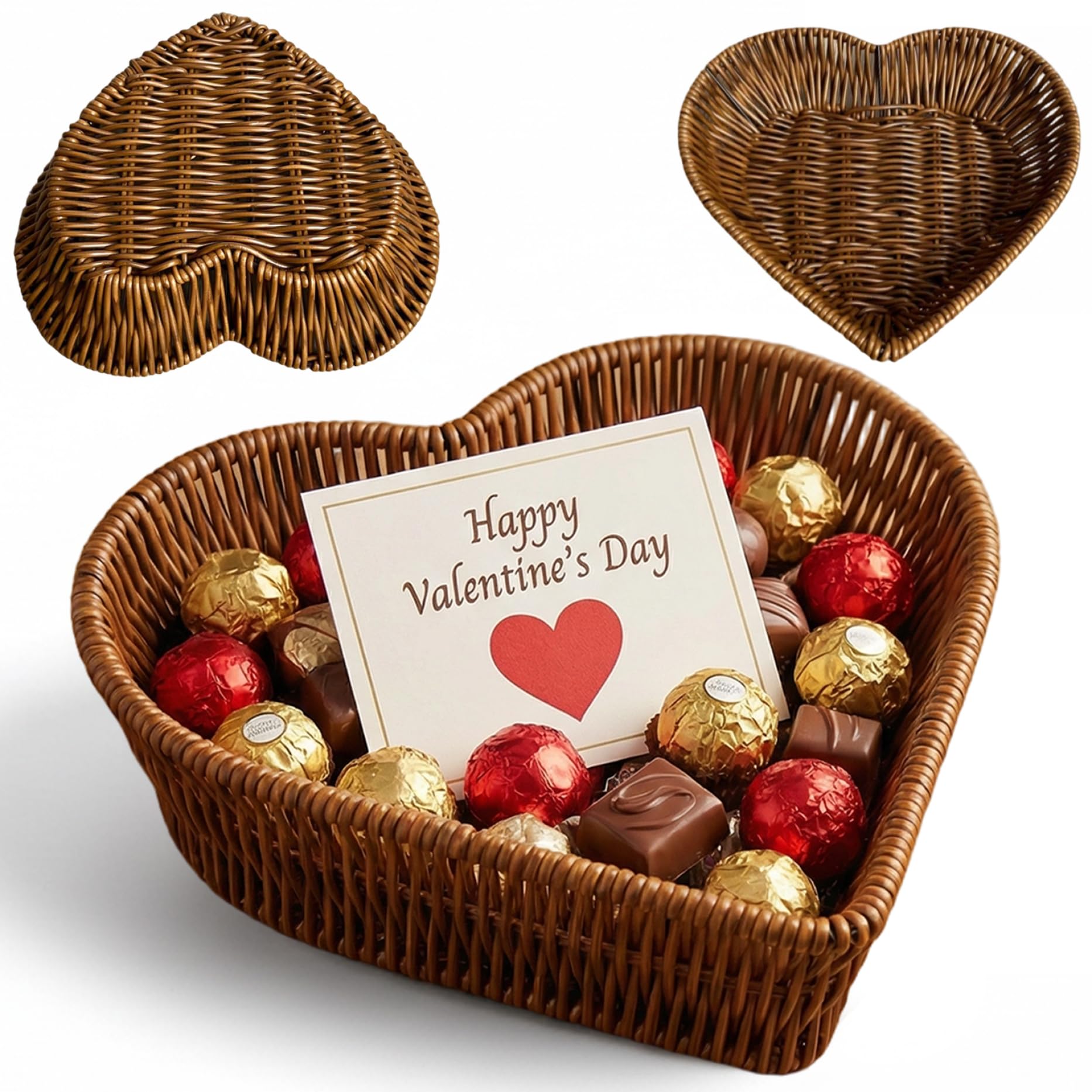 Comebachome Brown Heart Basket, Hand-Woven Heart Shaped Valentines Day Basket For Fruit Baskets Vegetables Cosmetics In Home Restaurant & Bakery, Décor Intérieur Pour La Maison