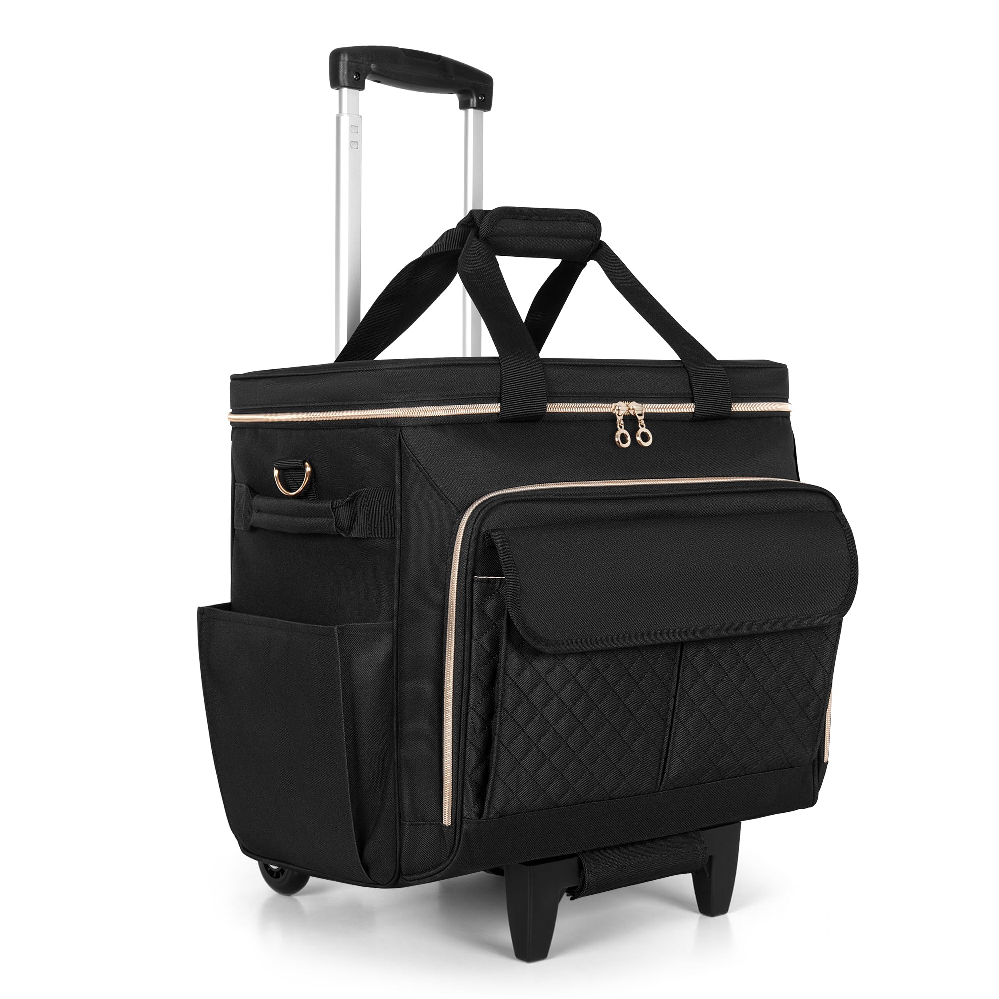 Luxja Sac à roulettes de Professeur avec Compartiment pour Ordinateur Portable et Chariot Amovible, Sac pour Enseignant avec Zone de Fichier Accordéon, Noir