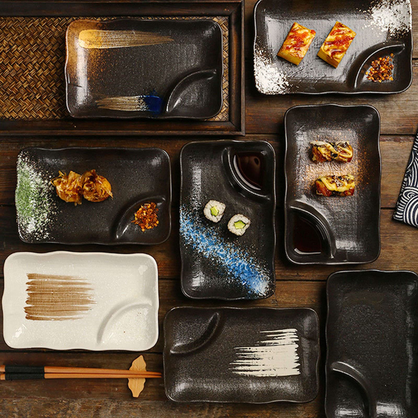 Ramen-Schüsseln-Set, Obstschale, Ramen-Schüssel, große Servierschüsseln, japanisches Porzellan-Servierset für Pommes und Dips, 2er-Set Keramik-Servierschüsseln, unterteilter Servierteller für Snacks –