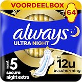 Always Ultra Sanitary Napkins, Size 5, Extra Secure Night, 64 Towels with Wings, Very Abundant Flow Night, Eco Size, Max Comfort, Super Absorbent and Ultra Thin - 1