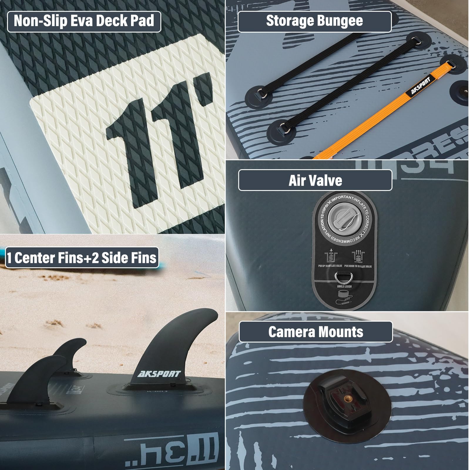 AKSPORT Tavola SUP Gonfiabile, SUP con Tutti gli Accessori, Design Ampio e Stabile, Ponte Antiscivolo, Paddle Board Gonfiabile per Giovani e Adulti