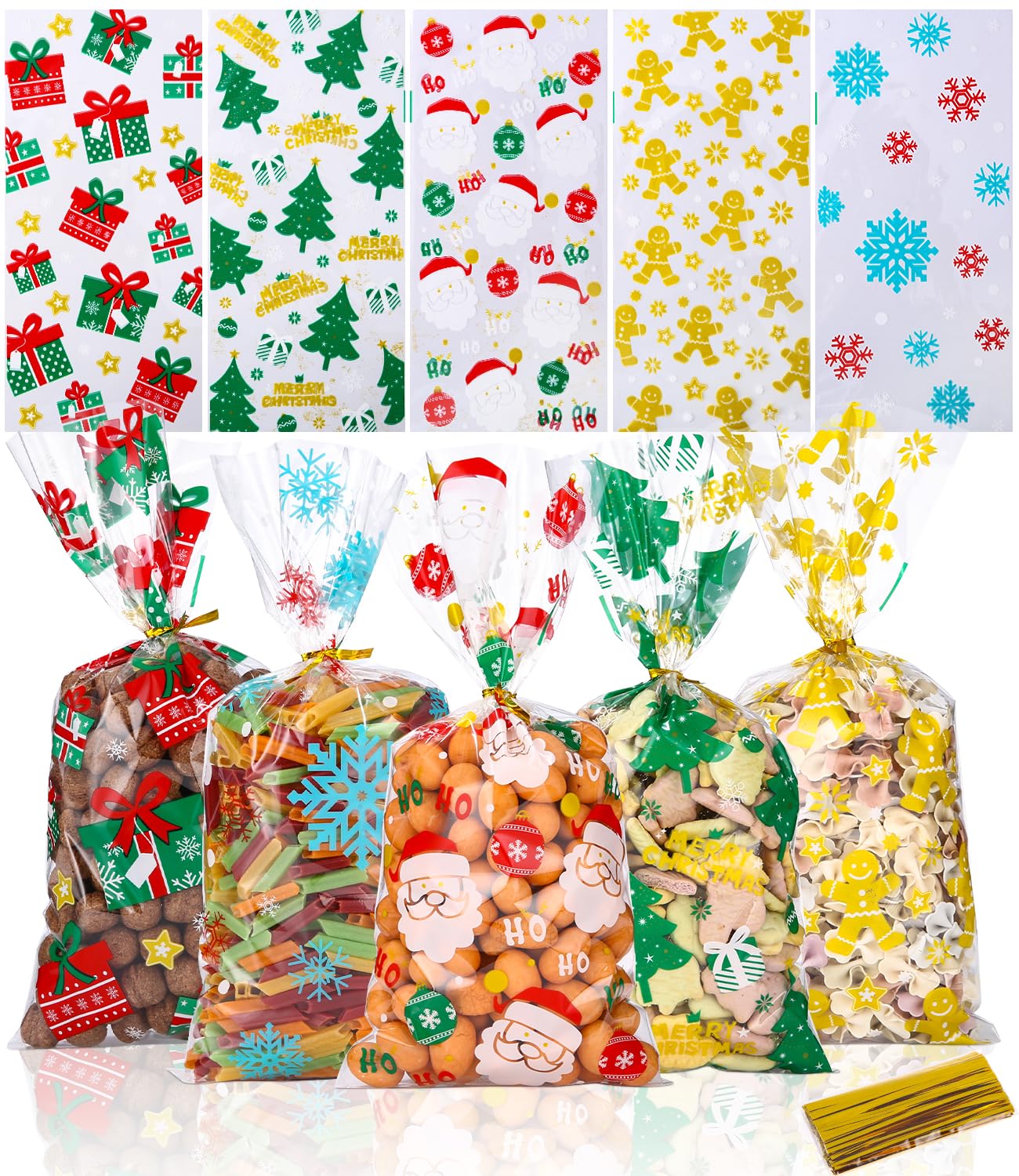 120 Sachets Biscuits Noël Transparents - 4 Motifs Festifs, 27.5x12.5 Cm - Pour Bonbons, Chocolats, Cadeaux