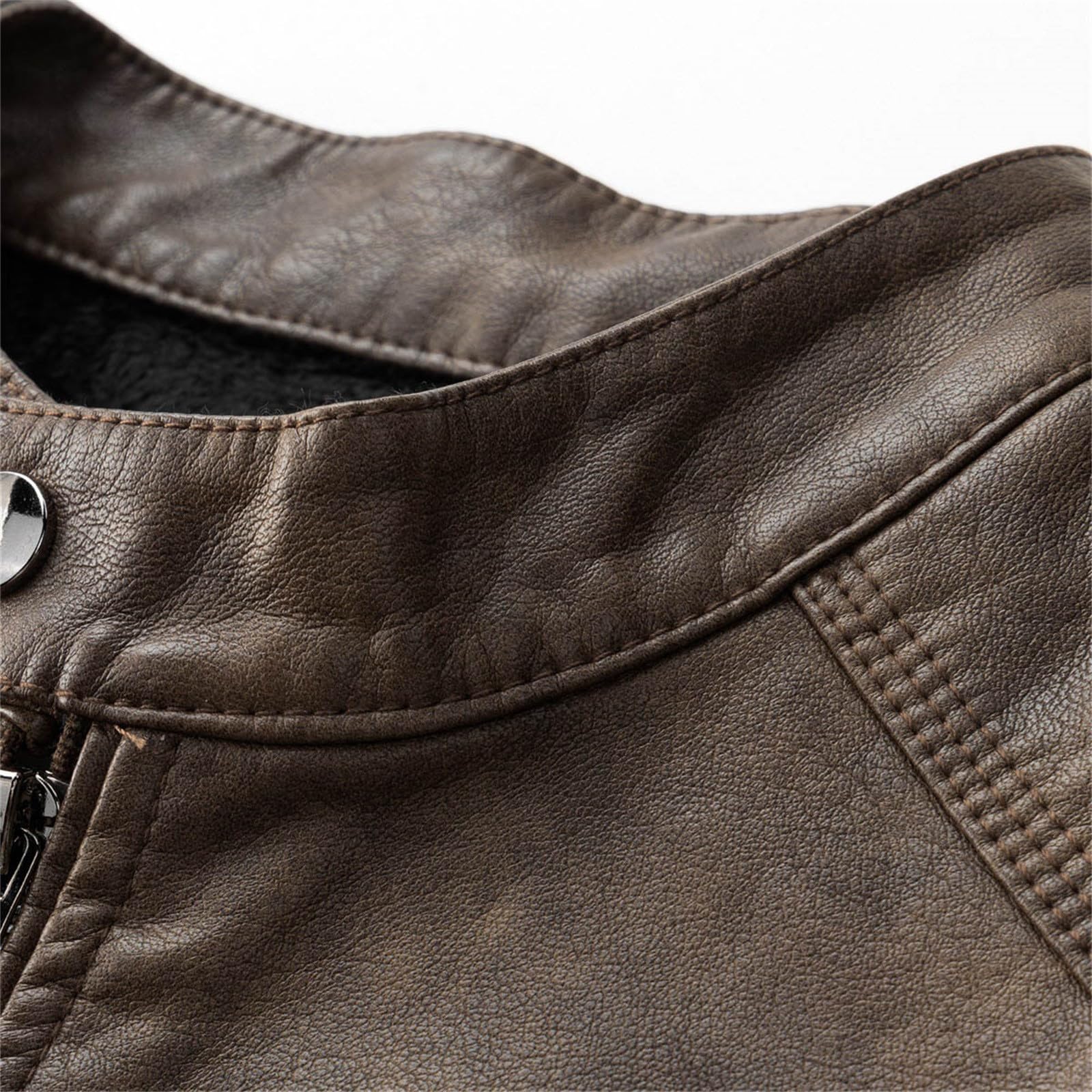 DüNne Regenjacke Herren Fit Kragen Motorrad gewaschen Lederjacke Top Mantel