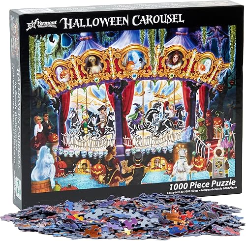 Miniatura 4 de Vermont Christmas Company Rompecabezas de carrusel de Halloween, rompecabezas de Halloween de 1000 piezas para adultos con piezas de forma