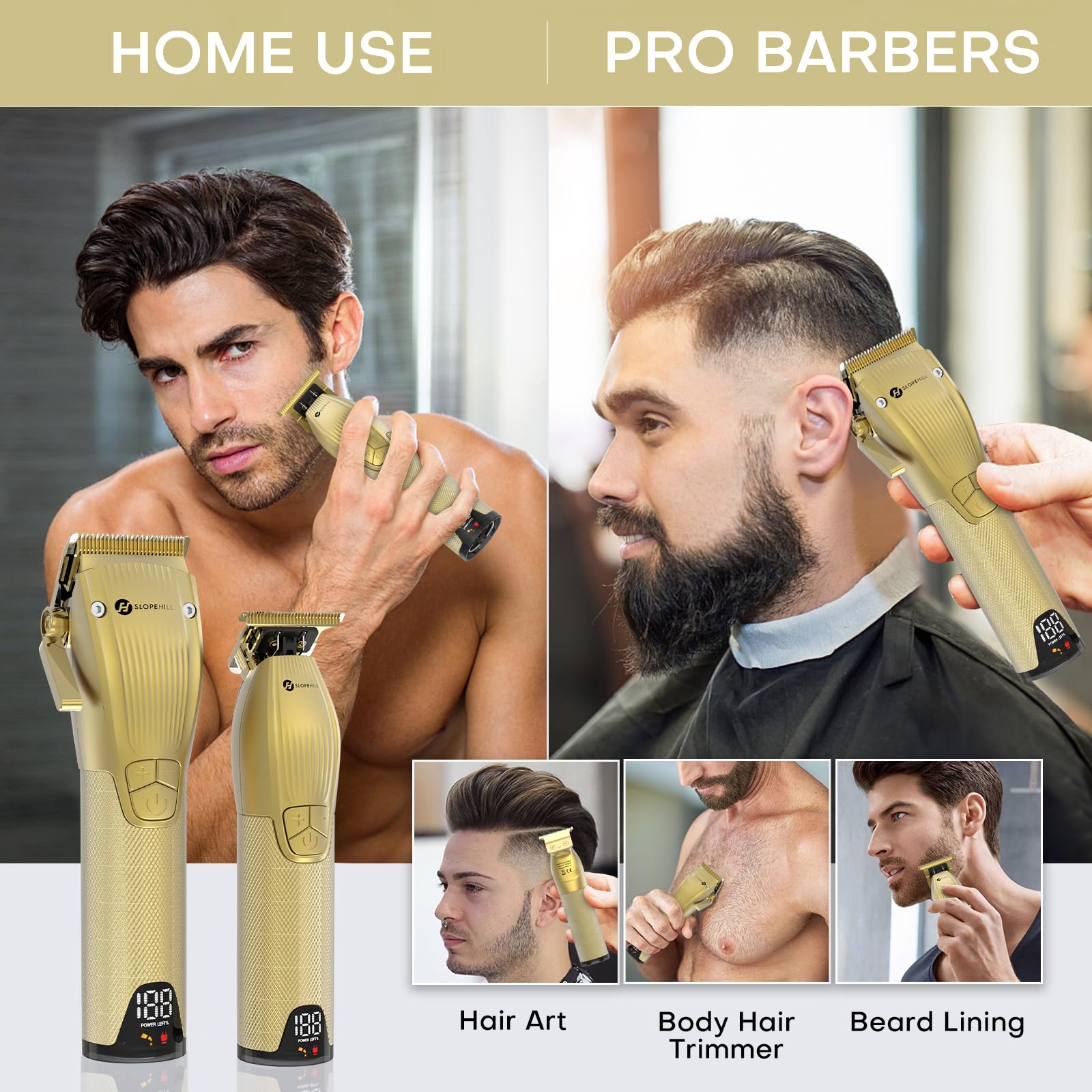 Profi Haarschneidemaschine und T-Klingen Trimmer Kit für Herren - Slopehill Schnurloser Barber Haarschneider Mit LED -Anzeige, Präzisions Haartrimmer Bartschneider Barttrimmer Set für Männer