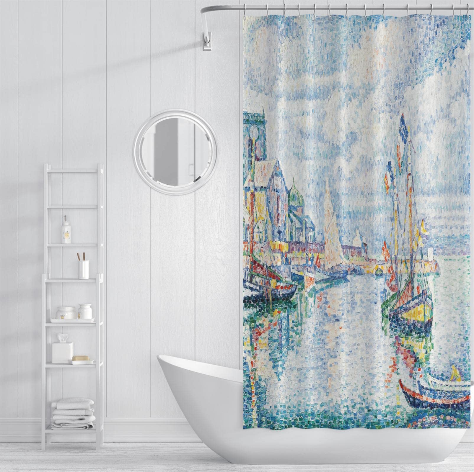 Cortinas de Ducha de impresión Ingenioso Punto Barco Cortina de Ducha para decoración de baño Impermeable máquina Lavable Paul Signac Cortinas de baño W190xL220cm