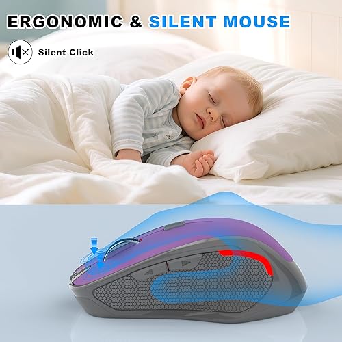 Miniatura 4 de Ratón inalámbrico para computadora Bluetooth, 2.4G recargable pequeño ergonómico ratón óptico jiggler para oficinahogar con botones de avanceatrás y