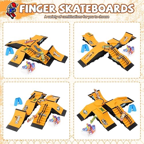 Miniatura 3 de Patinetas de dedo 6 en 1 para niños, juego de rampa de patineta de dedo, kit de parque de patinaje para dedos, juguetes de patineta para dedos