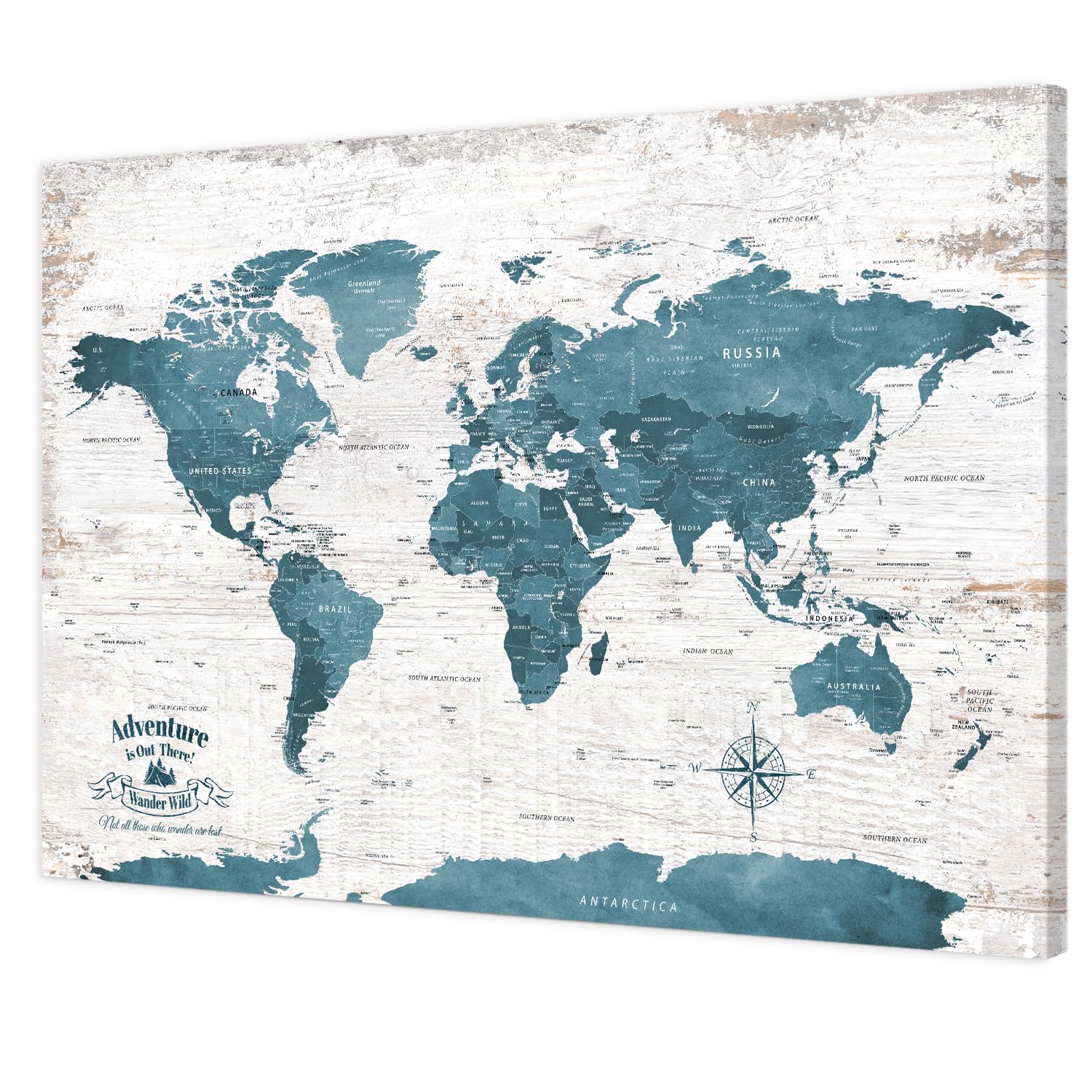 IPIC Antique Blue World Travel Map with Pins, World Map Pin Board, 24x16 in