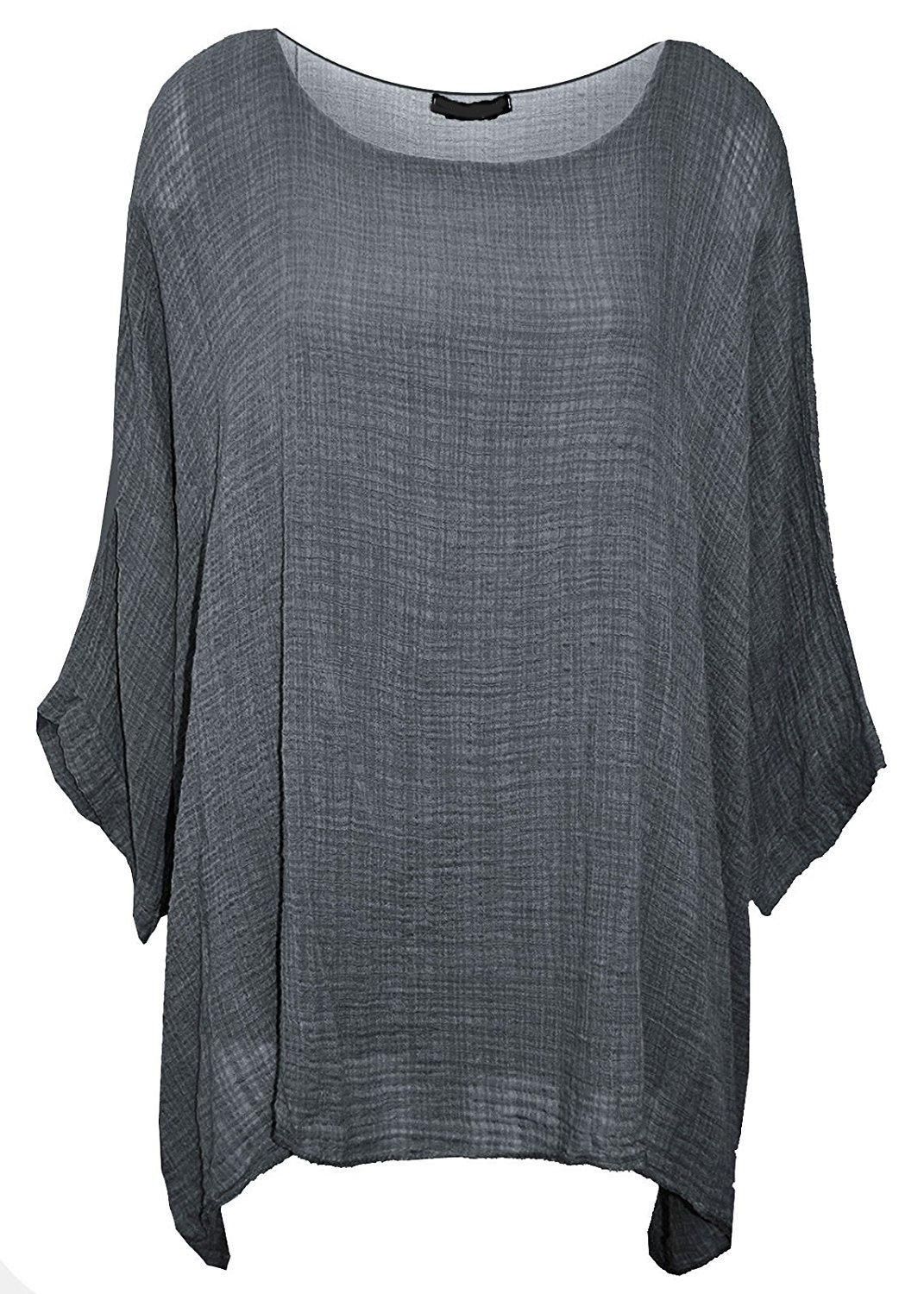 LushStyleUK New Ladies Lagenlook Batwing Top Women Plain Linen Tunic Top Plus Sizes (Charcoal)
