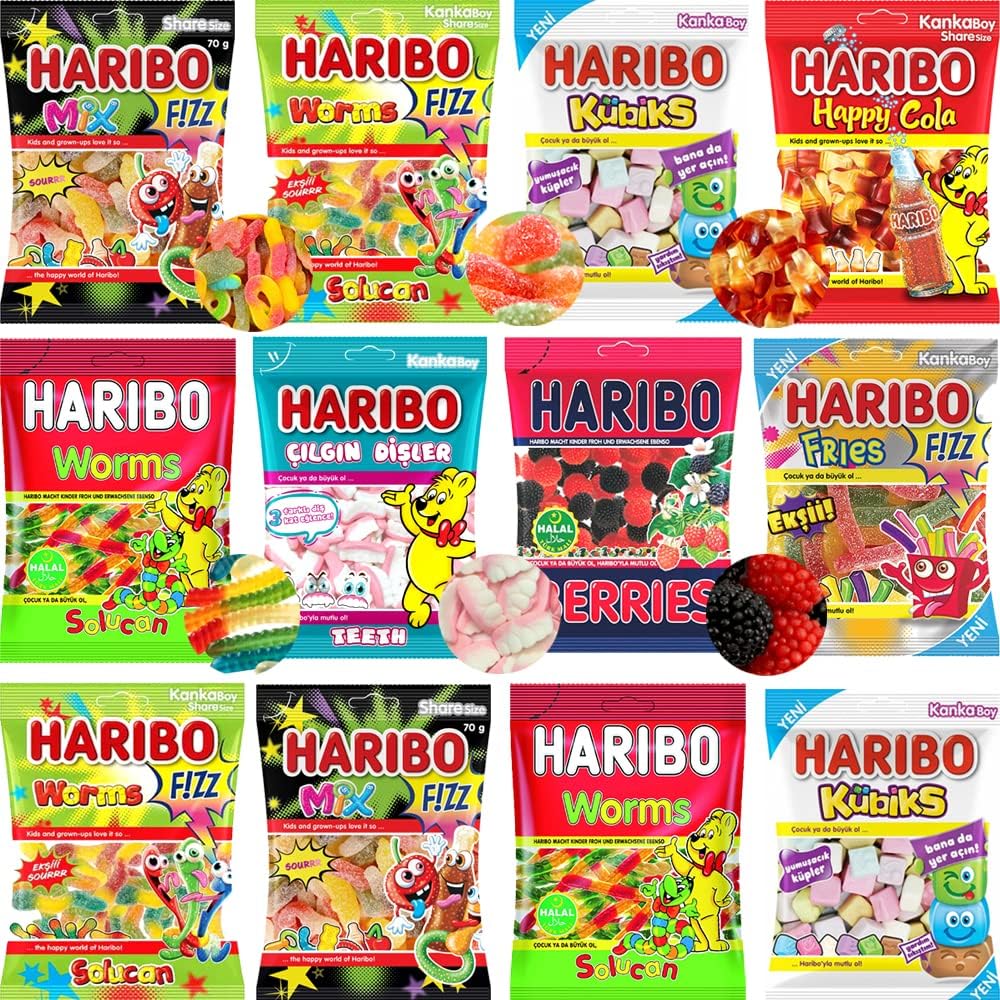 Halal Sweets Bag Fizzy Mix Fizzy Worms Happy Cola Bottles Berries 