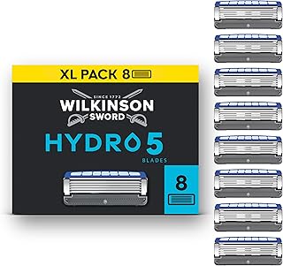 Wilkinson Sword Hydro 5 Maquinillas para hombre, pack recambios, hidratantes, cuchillas con revestimiento de carbono, 8 recambios de cuchilla