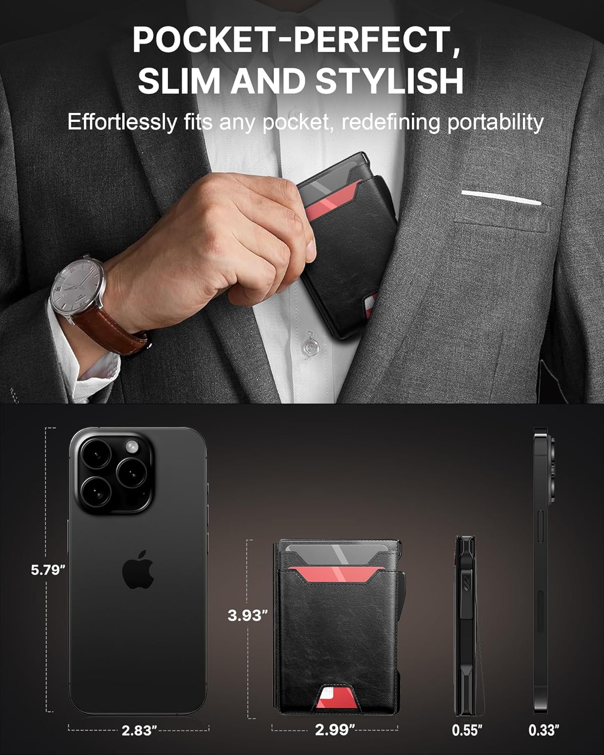 typecase Wallet for Men: Rfid Blocking Wallet 9-13 Card Capacity with Money Clip Slim Leather Front Pocket Smart Pop Up Card Case Bifold Minimalist Wallet with Gift Box - Atlanta Black - Image 4