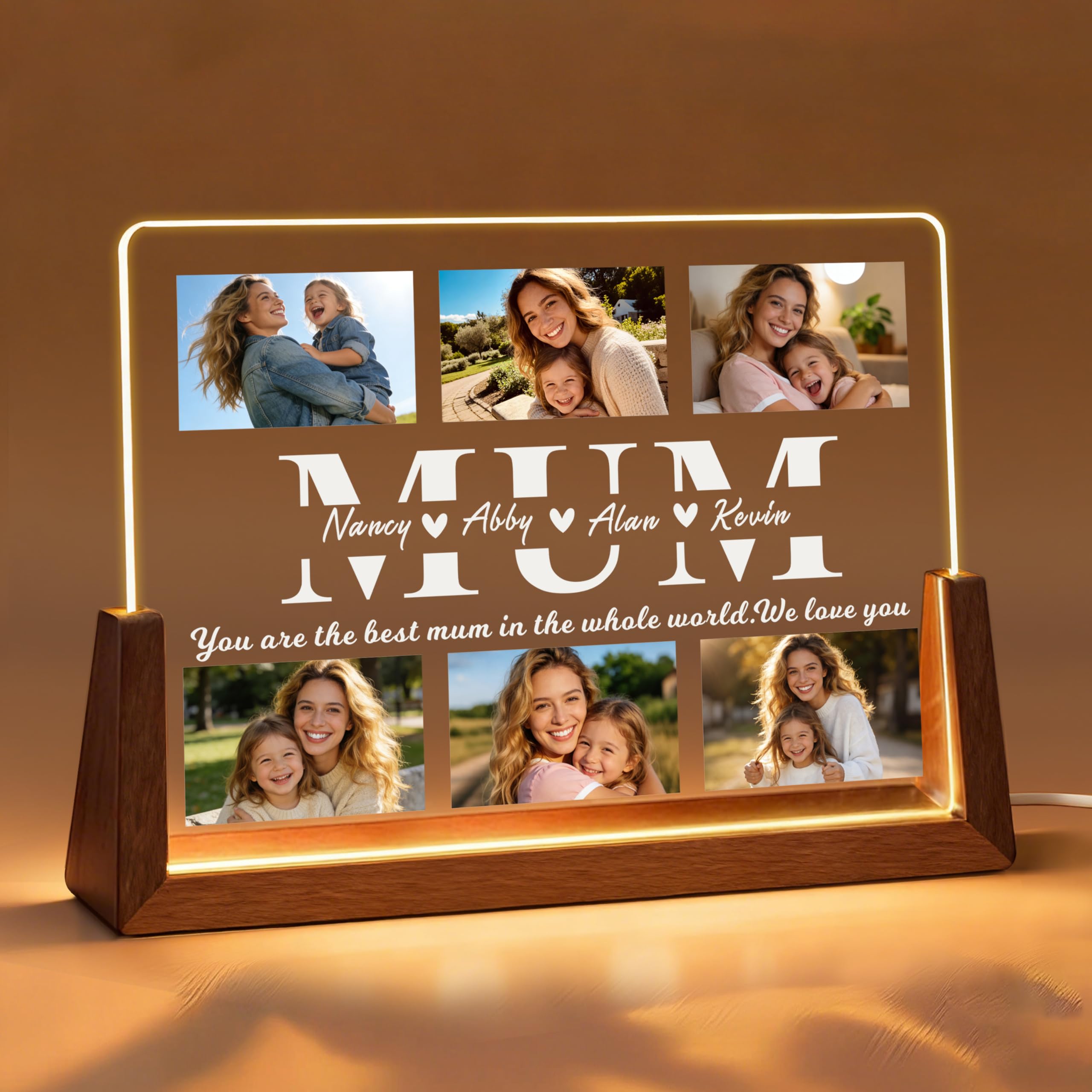 EDSG Personalised Mothers Day Photo Gifts Personalised Gifts for Women Custom Gift for Mom Photo Mum Gift Acrylic Plaque Night Light for Mothers Day Christmas (U-Landscape-Mum)
