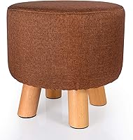 Vista 10 de H&B Luxuries Taburete otomano acolchado redondo de tela (4 patas-lino simple)