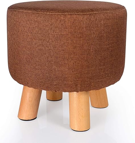 Miniatura 10 de H&B Luxuries Taburete otomano acolchado redondo de tela (4 patas-lino simple)