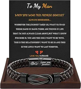 I Love You Gifts for Him Leather Bracelet for Men Knot Infinity Bracelets Valentines Day Gift for Husband Boyfriend Dad Son Grandson Anniversary Birthday Jewelry Graduation Gifts for Him 2024