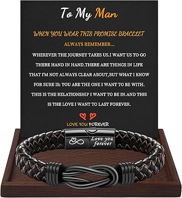 I Love You Gifts for Him Leather Bracelet for Men Knot Infinity Bracelets Valentines Day Gift for Husband Boyfriend Dad Son Grandson Anniversary Birthday Jewelry Graduation Gifts for Him 2024