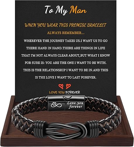 I Love You Gifts for Him Leather Bracelet for Men Knot Infinity Bracelets Valentines Day Gift for Husband Boyfriend Dad Son Grandson Anniversary Birthday Jewelry Graduation Gifts for Him 2024
