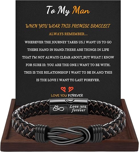 I Love You Gifts for Him Leather Bracelet for Men Knot Infinity Bracelets Valentines Day Gift for Husband Boyfriend Dad Son Grandson Anniversary Birthday Jewelry Graduation Gifts for Him 2024