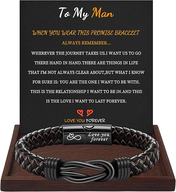 I Love You Gifts for Him Leather Bracelet for Men Knot Infinity Bracelets Valentines Day Gift for Husband Boyfriend Dad Son Grandson Anniversary Birthday Jewelry Graduation Gifts for Him 2024