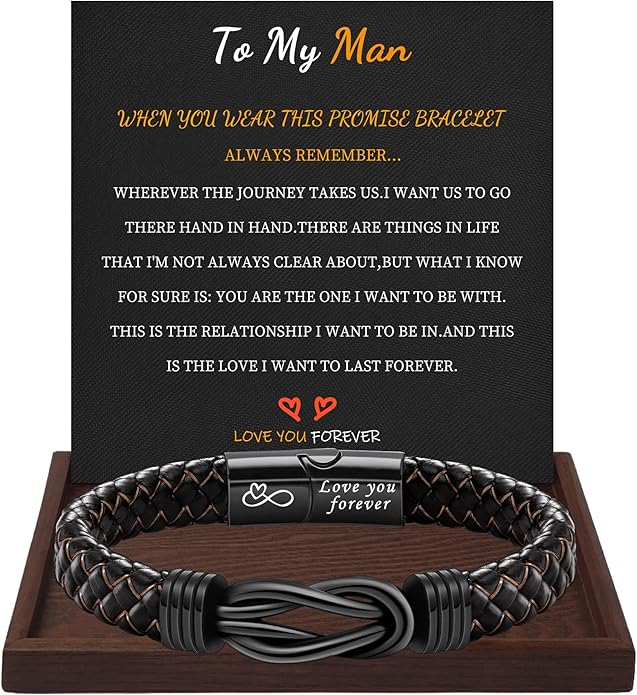 I Love You Gifts for Him Leather Bracelet for Men Knot Infinity Bracelets Valentines Day Gift for Husband Boyfriend Dad Son Grandson Anniversary Birthday Jewelry Graduation Gifts for Him 2024
