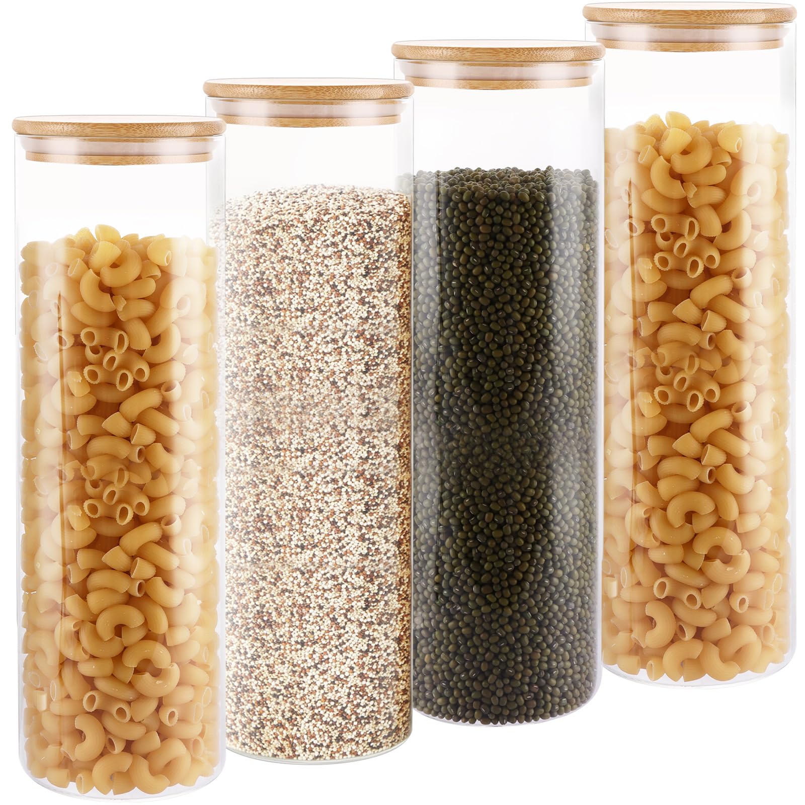 4 tarros de vidrio de 2 L, 10 x 300 mm con tapas de bambú, tarros de almacenamiento de cocina con tapas herméticas, recipientes redondos de almacenamiento de vidrio para frascos de especias,