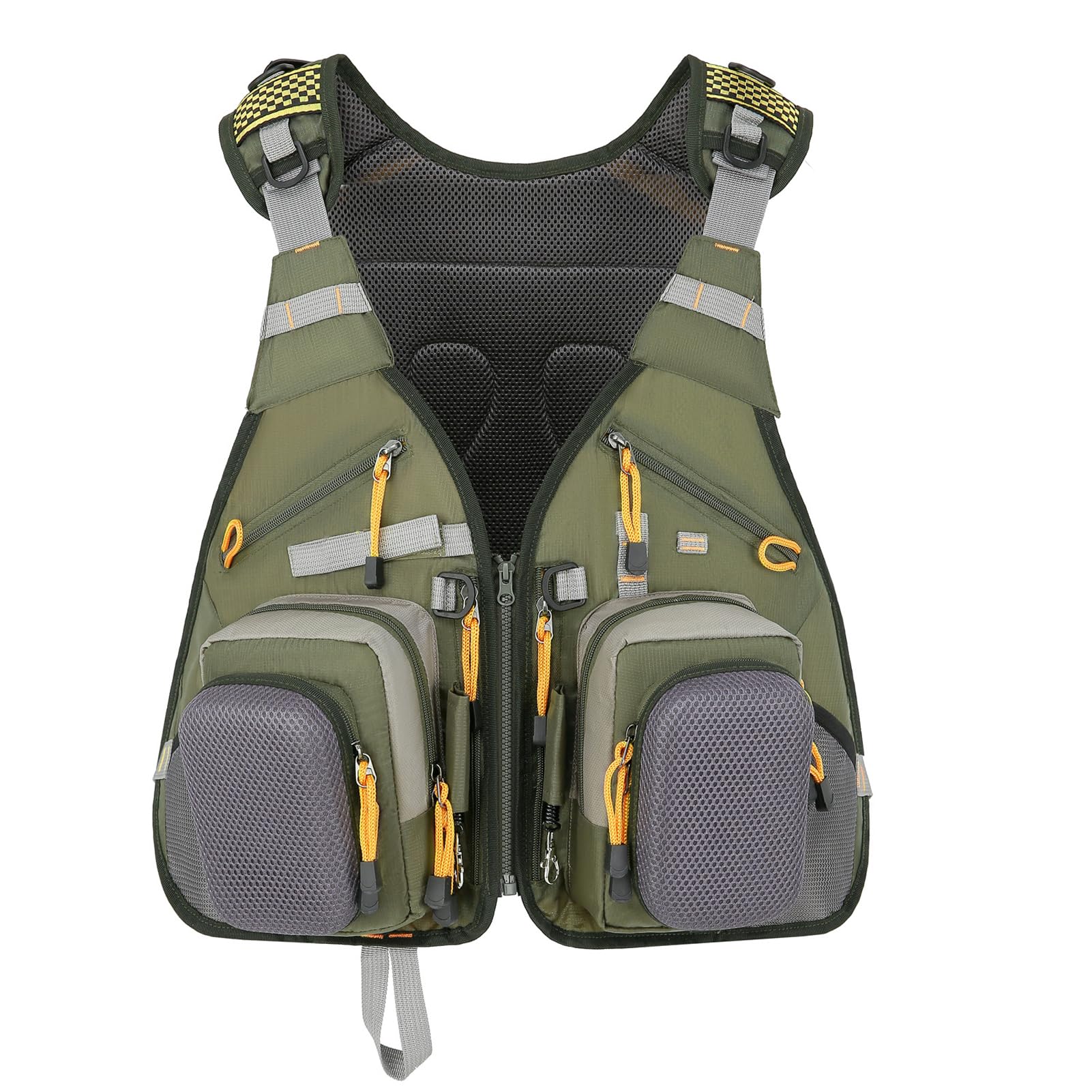Gilet de pêche 16 Poches, Organisateur de matériel réglable et Durable avec Sac à Dos Extensible, idéal pour la pêche en lac, en ruisseau et en étang, Gilet en Polyester 55 x 52 x