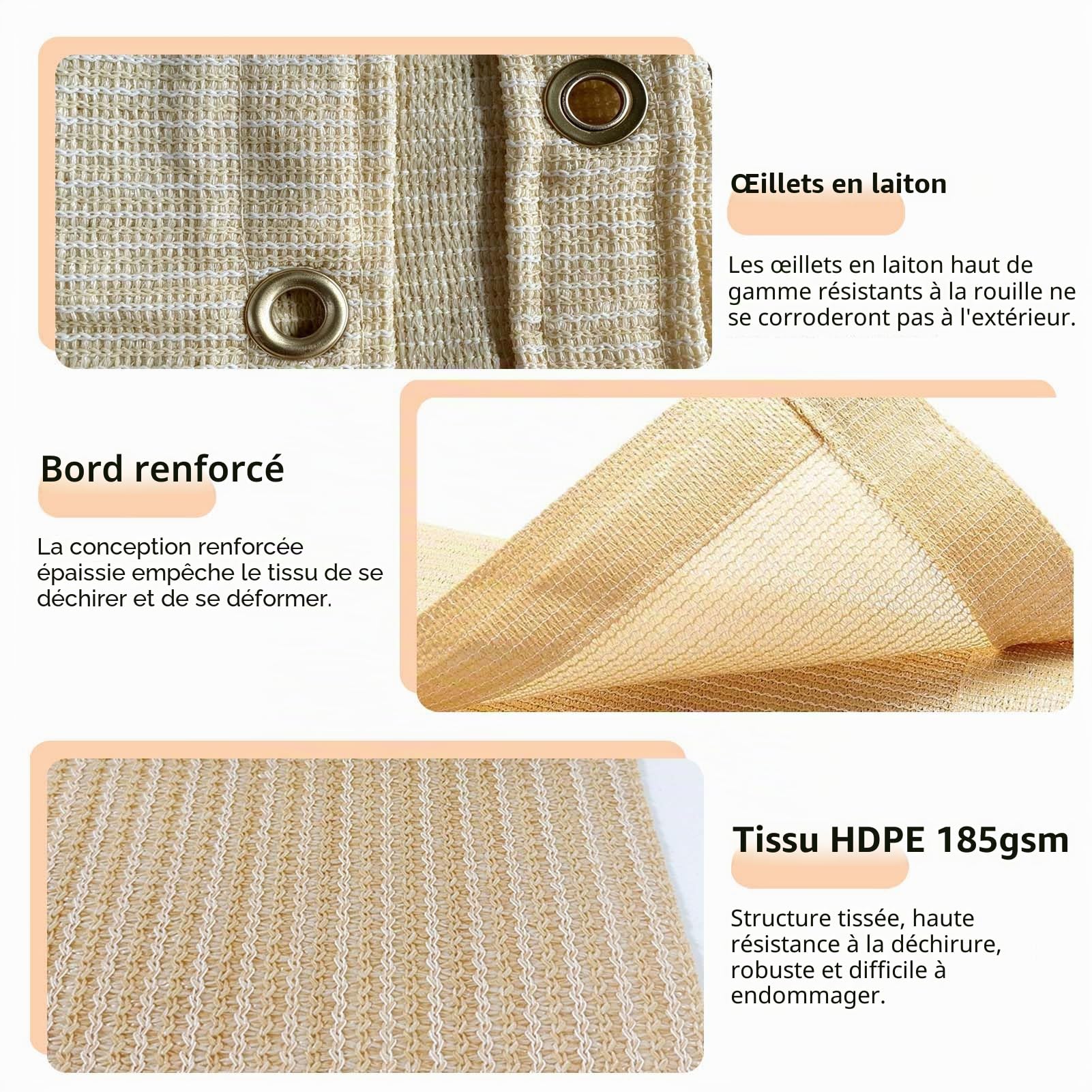 POYEE 90% 3,6 x 3,6 m Filet d’Ombrage avec Œillets