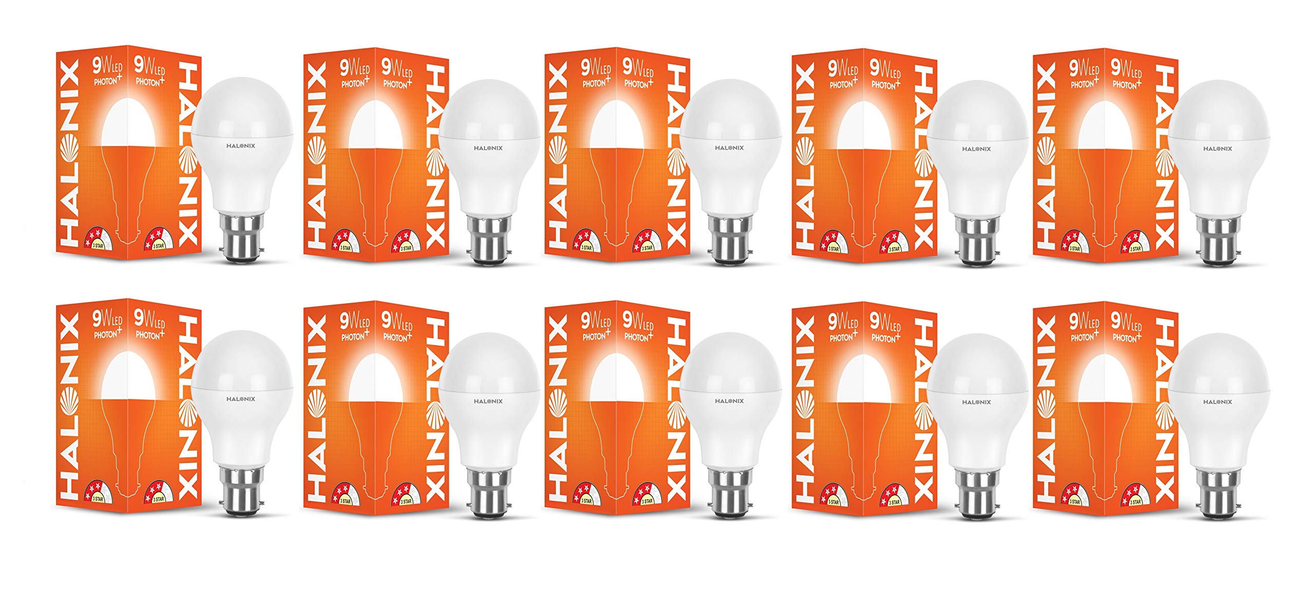 Halonix 9W B22 LED Cool White Bulb, Pack of 10
