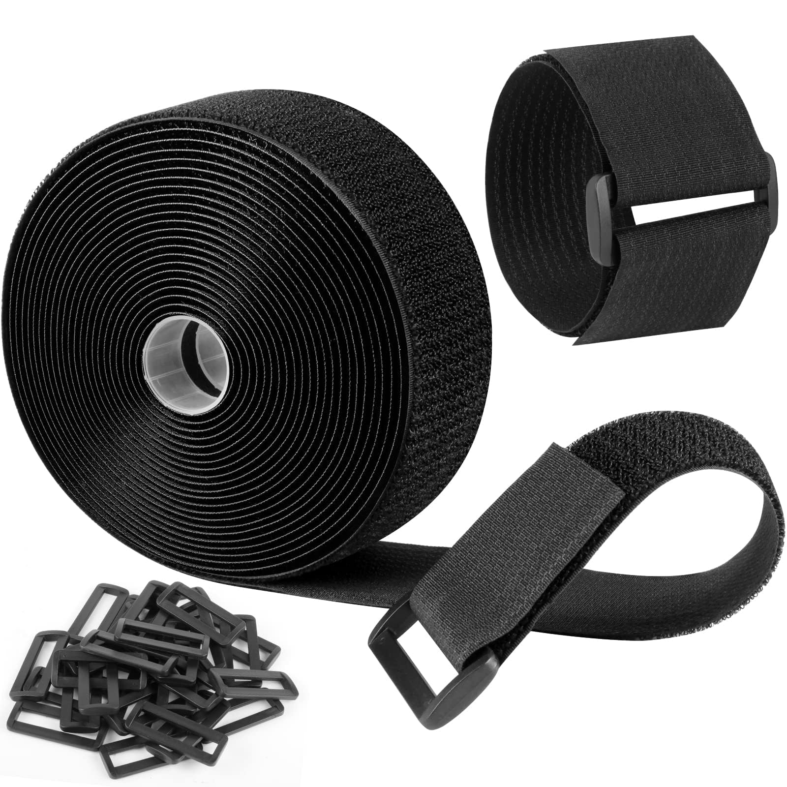 Adjustable Cable Straps, 5cm×5m Wide Cable Ties with 20 Buckles, Free Cut Length, Reusable Fastening Cable Ties, Hook and Loop Securing Strap for Cable Tidy, Wire Management, Cord Organiser