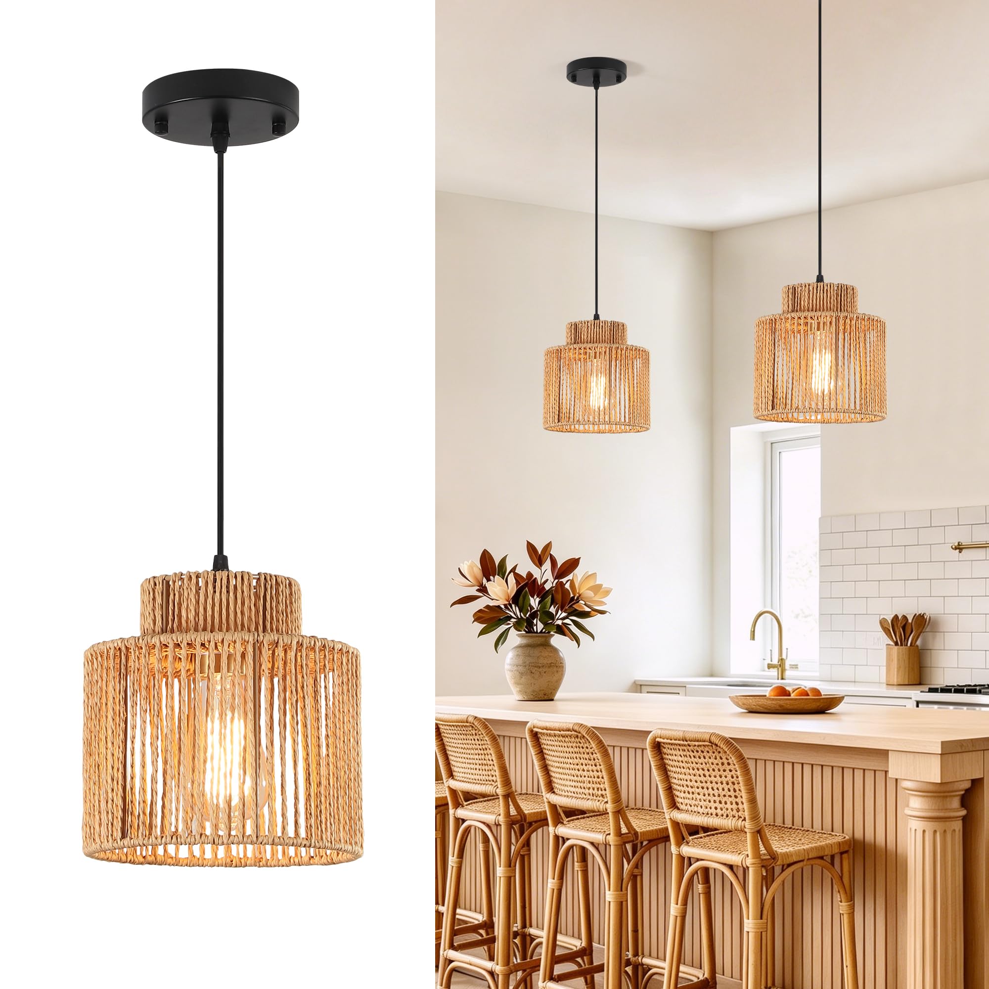 Photo 1 of Vohyzufa Boho Rattan Pendant Light