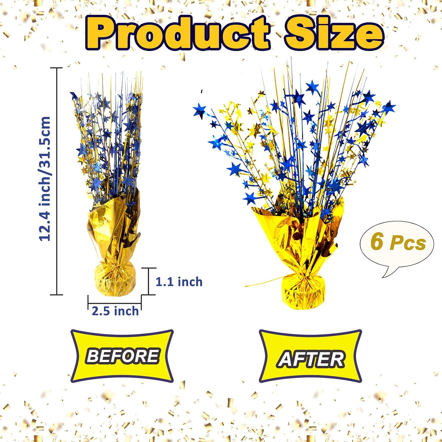 FUBININA 6 Pack 2026 Graduation Table Centerpiece Party Decoration Metallic Foil Spray Centerpiece Glitter Decor Star Tabletop for Graduation New Year Birthday Holiday Party Favor, Blue and Gold