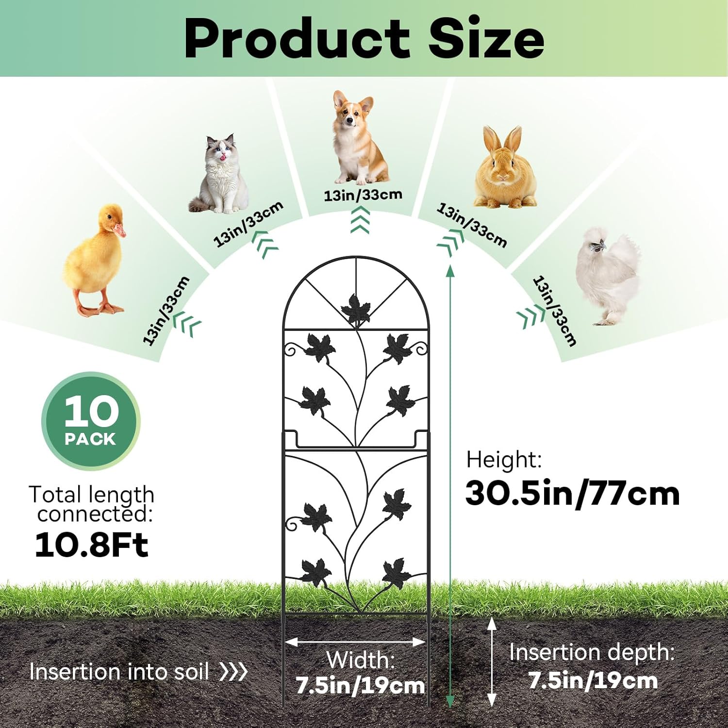Garden Fencing Tall 10 Pack Animal Barrier No Dig Fence 38in (H) x 10ft (L) Metal Garden Border Fencing for Yard Arched Flower Bed Edging Outdoor