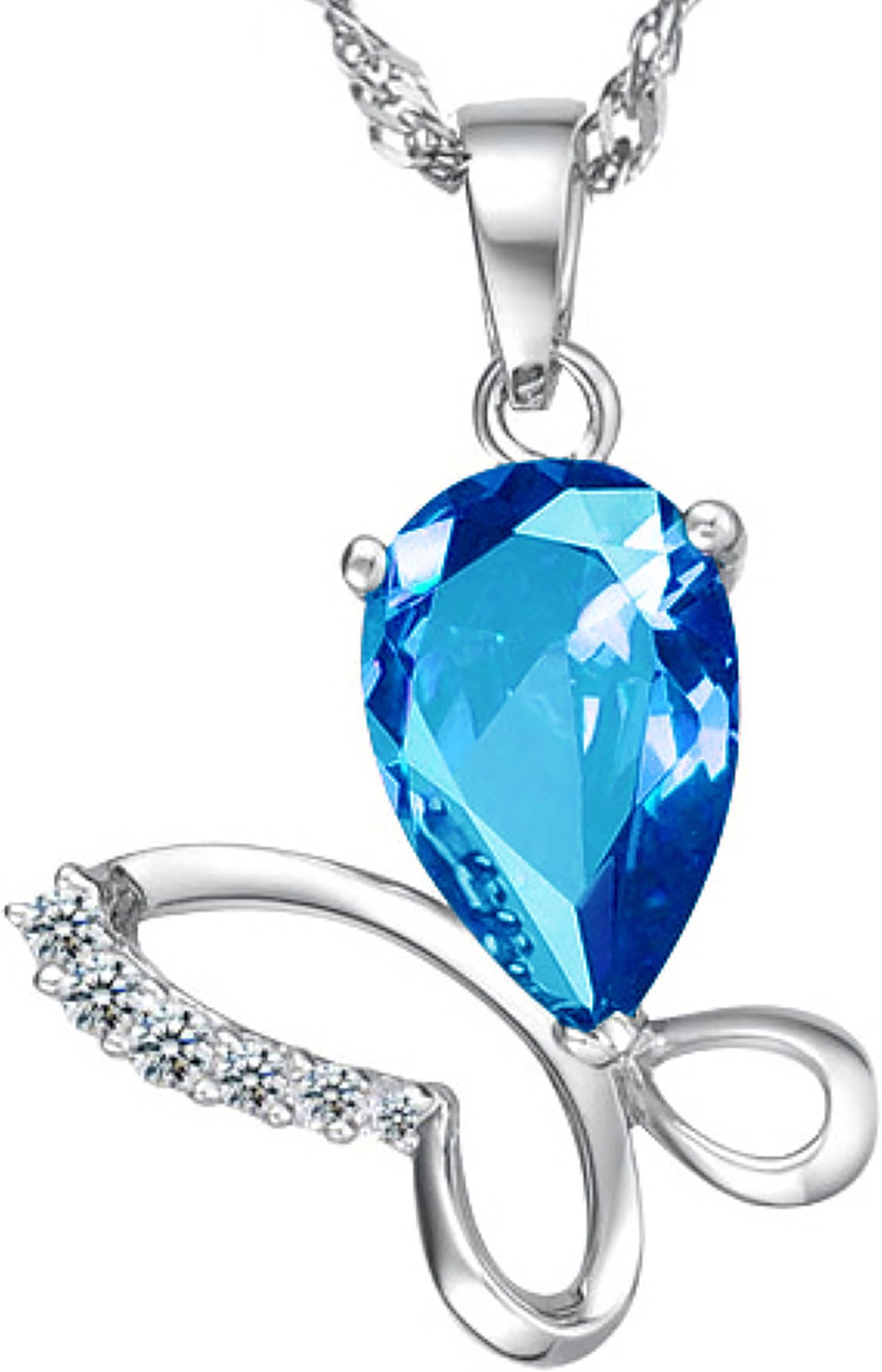 Butterfly - Floral Joy [Azure] Sterling Silver Pendant Necklace