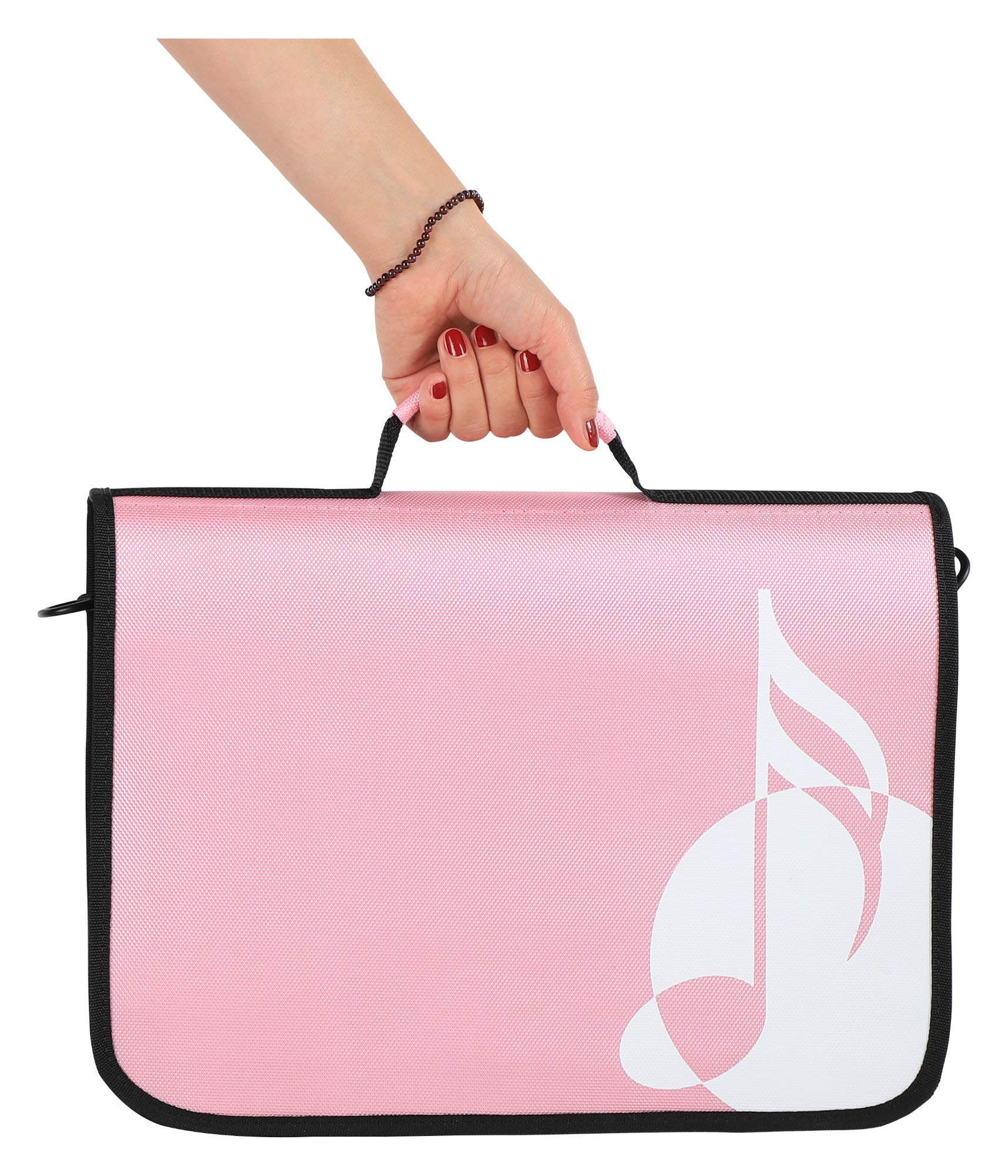 Classic Cantabile Torba na nuty - Torba na lekcje muzyki i wczesnej edukacji muzycznej - na nuty w formacie DIN i USA - Pasek na ramię - Wewnętrzne kieszenie na akcesoria - Design muzyczny - różowy