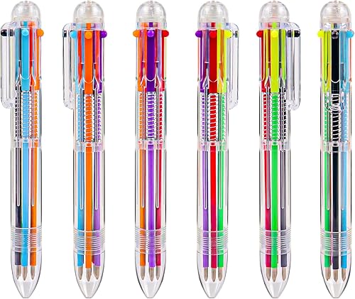 Miniatura 8 de IHPUKIDI Paquete de 12 bolígrafos multicolor 6 en 1 de 0.020 in, 6 colores transparentes de barril retráctil, para oficina, suministros escolares,