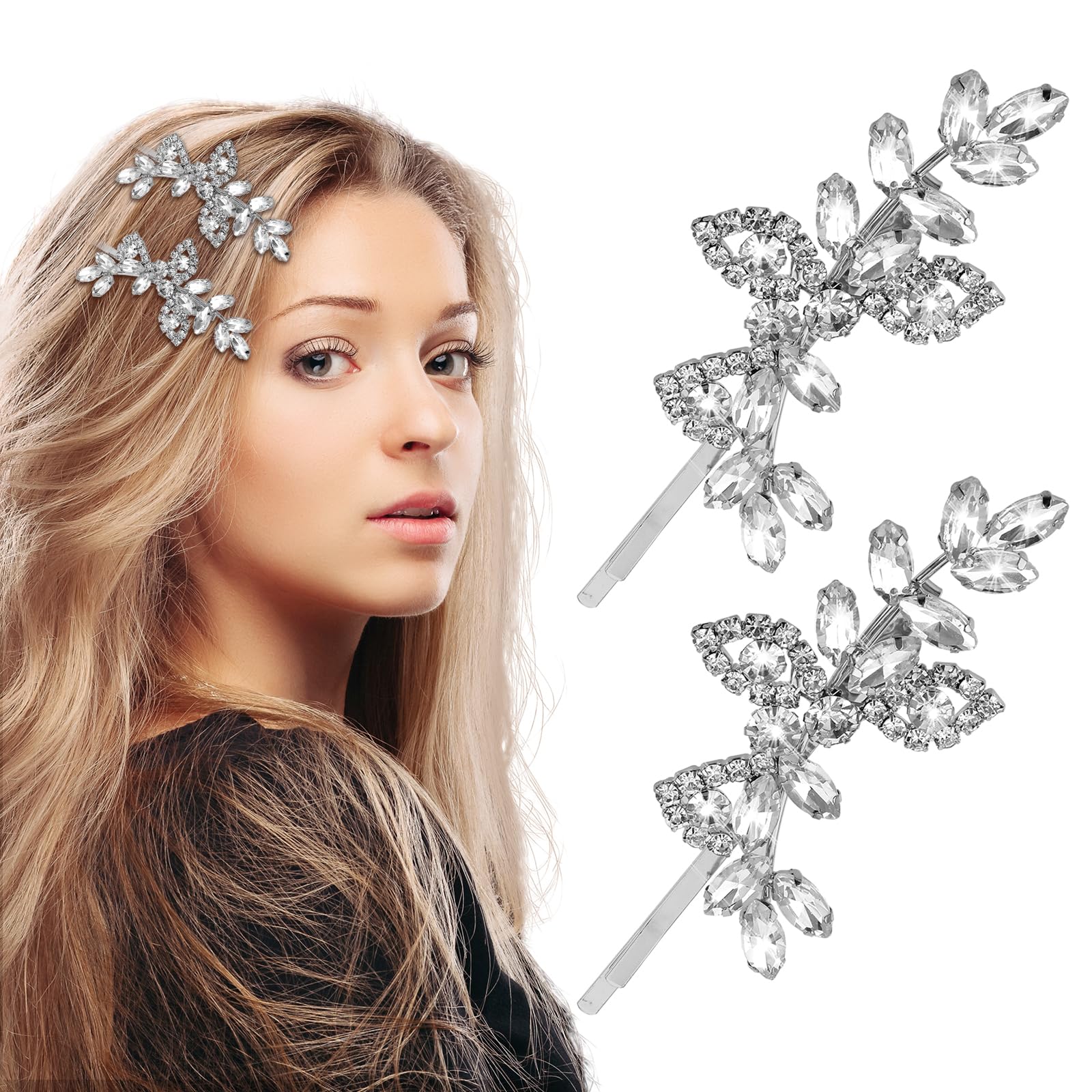 Andibro 2 Piezas Horquillas Pelo Mujer De Novia, Metal Horquillas Pelo Con Pedrería Horquilla De Pelo Boda Para Diario, Bodas, Decoración Del Cabello Para Fiestas