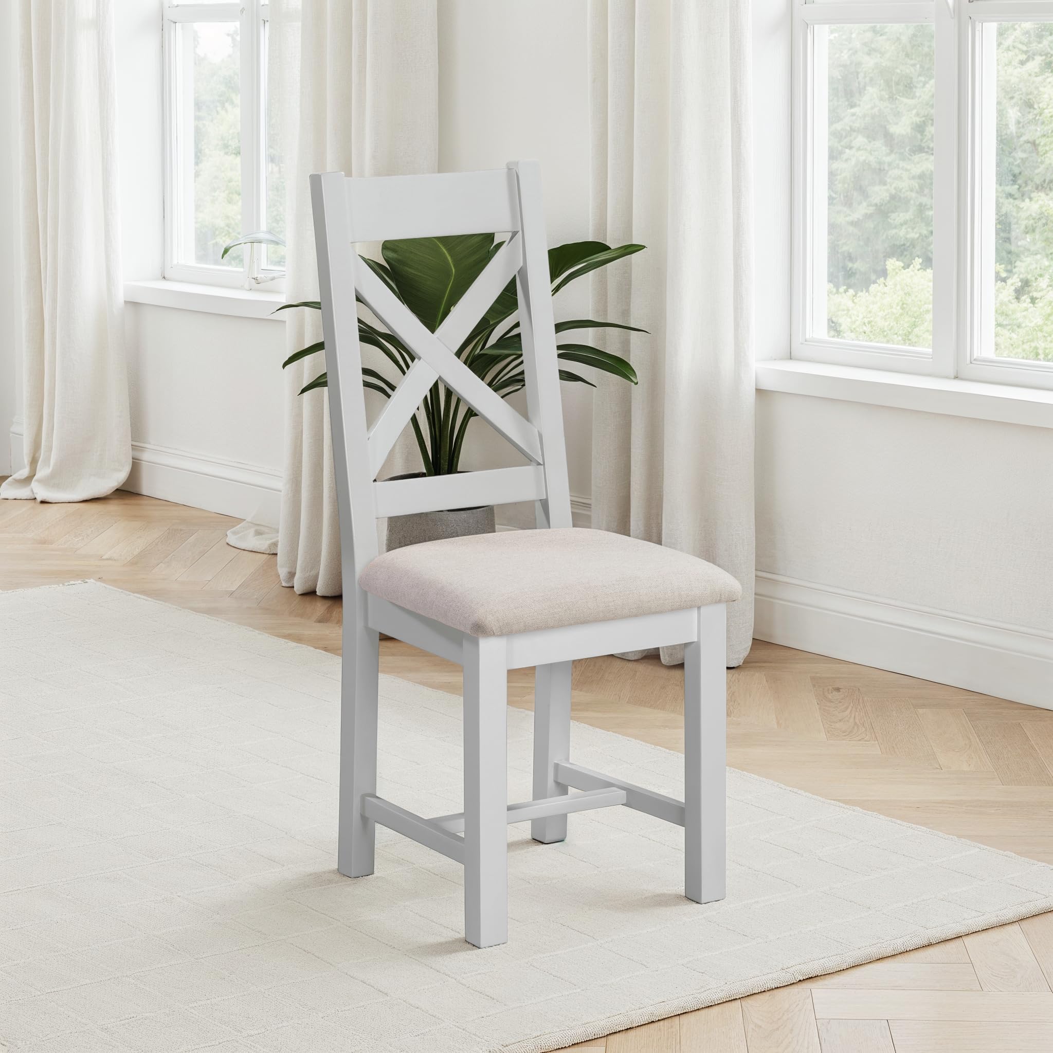 Seconique Windsor Set of 2 Dining Chairs - Pebble Grey/Oat Fabric - Cross Back